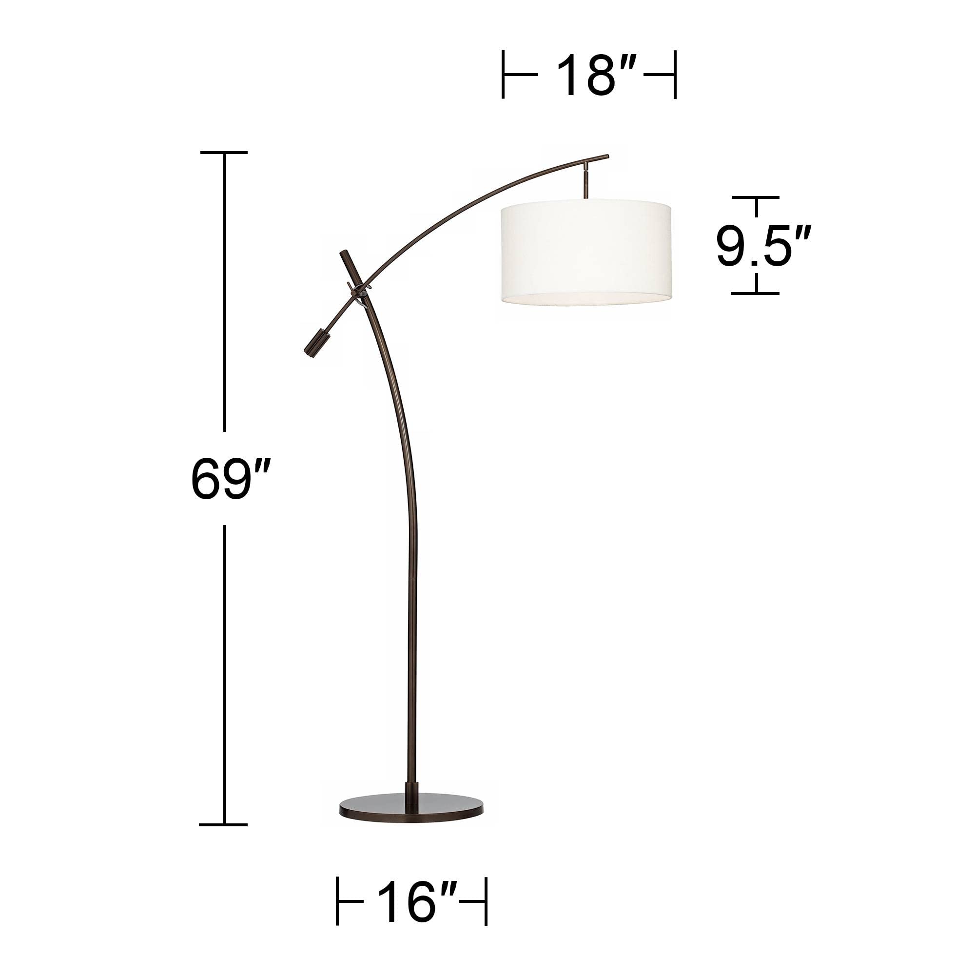 Possini Euro Design Raymond Modern Arched Floor Lamp Standing 69'' Tall Bronze Brown Metal Slim Profile Off-White Linen Drum Sha