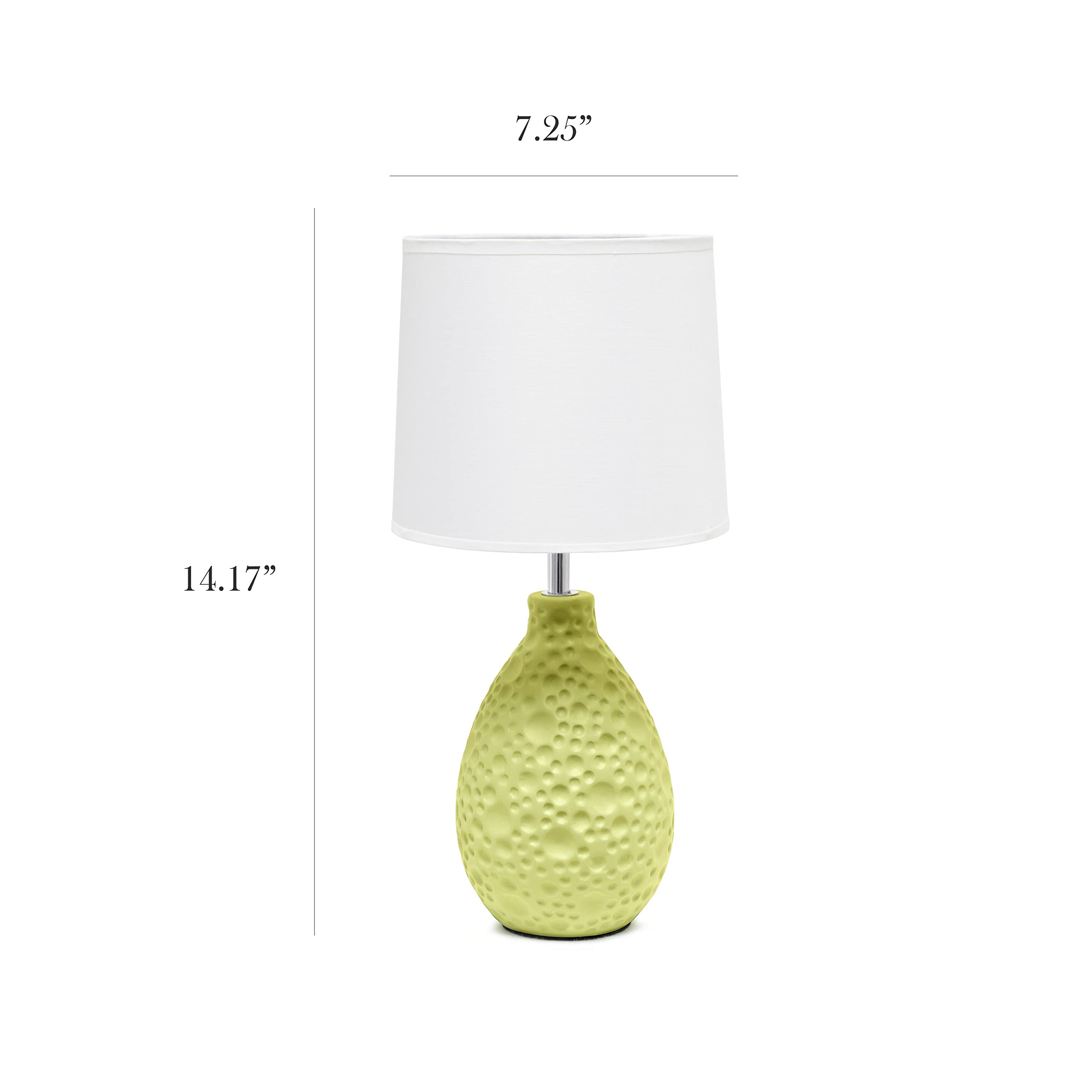 Simple Designs Lt2003-Grn Textured Stucco Ceramic Oval Table Lamp With White Fabric Shade, Green