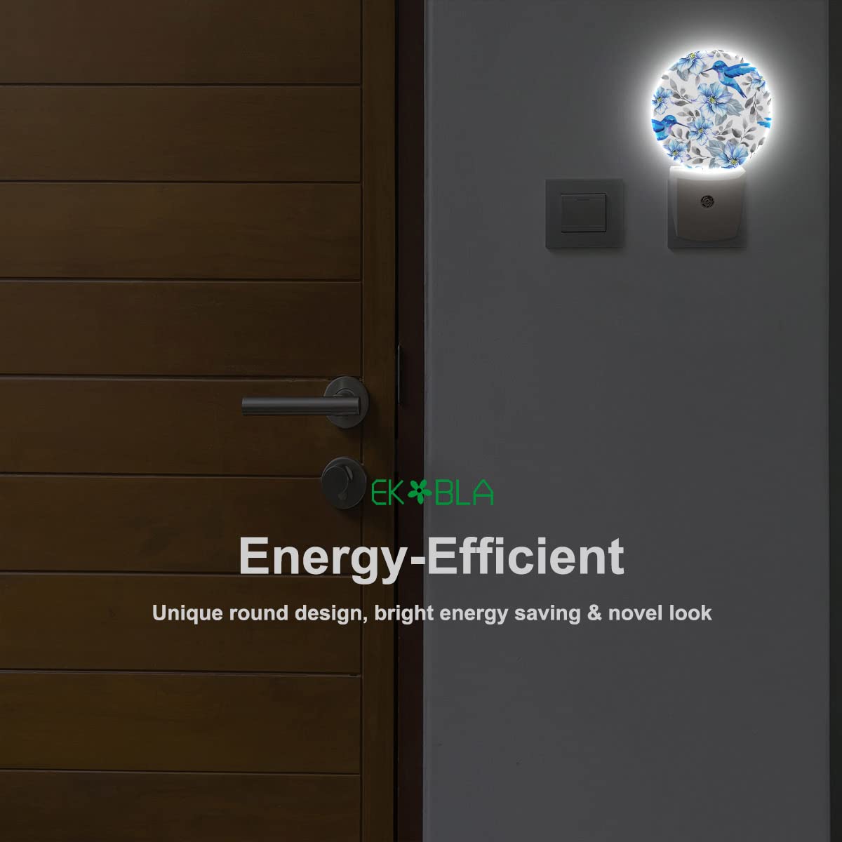 EKOBLA Blue Hummingbirds Night Light - Auto On/Off LED, 0.5W, ABS Plastic, 1.14"D x 2.95"W x 4.95