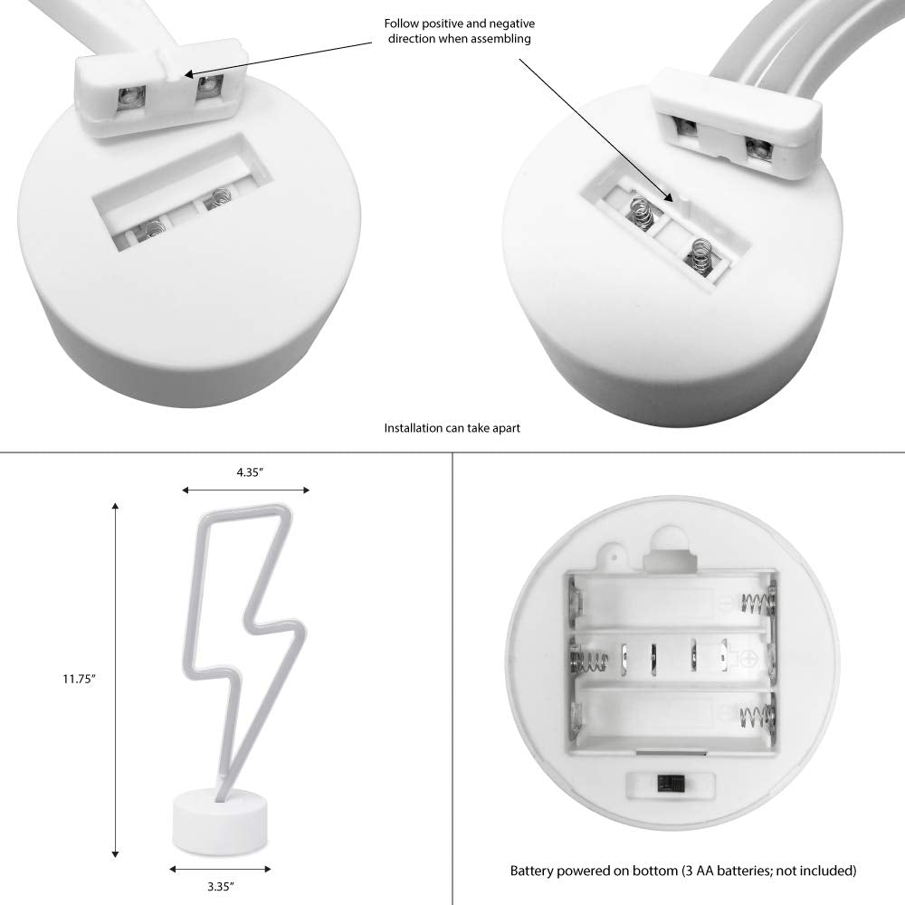 Isaac Jacobs Led Neon Yellow Lightning Bolt Tabletop Lamp - Night Light For Bedroom & Parties
