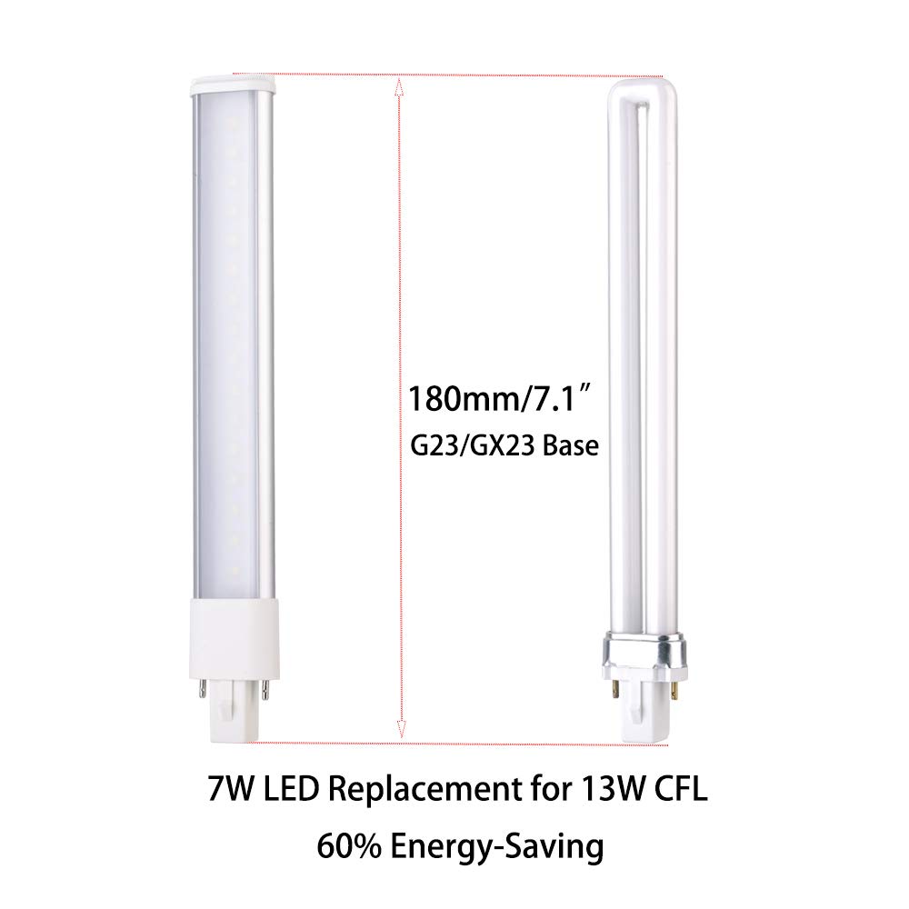 E-Simpo 2Pcs G23 7W Led Bulb Cold White 6000K Pls-13W Replacement For