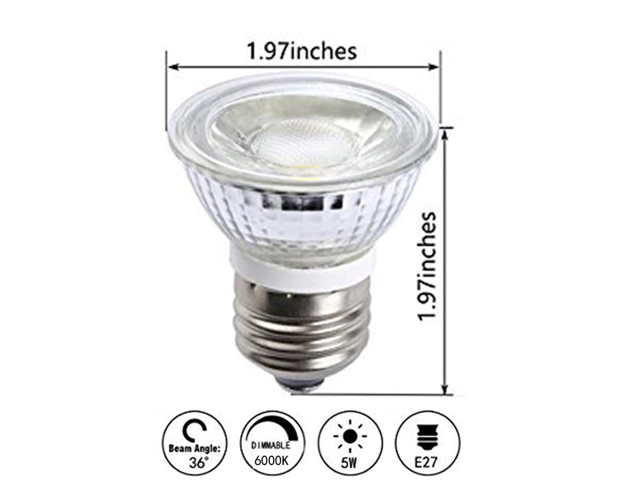 CTKcom LED Spotlight Bulb 5W PAR16/HR16, 450LM, 6000K Daylight White, 4 Pack, E26/E27, Glass