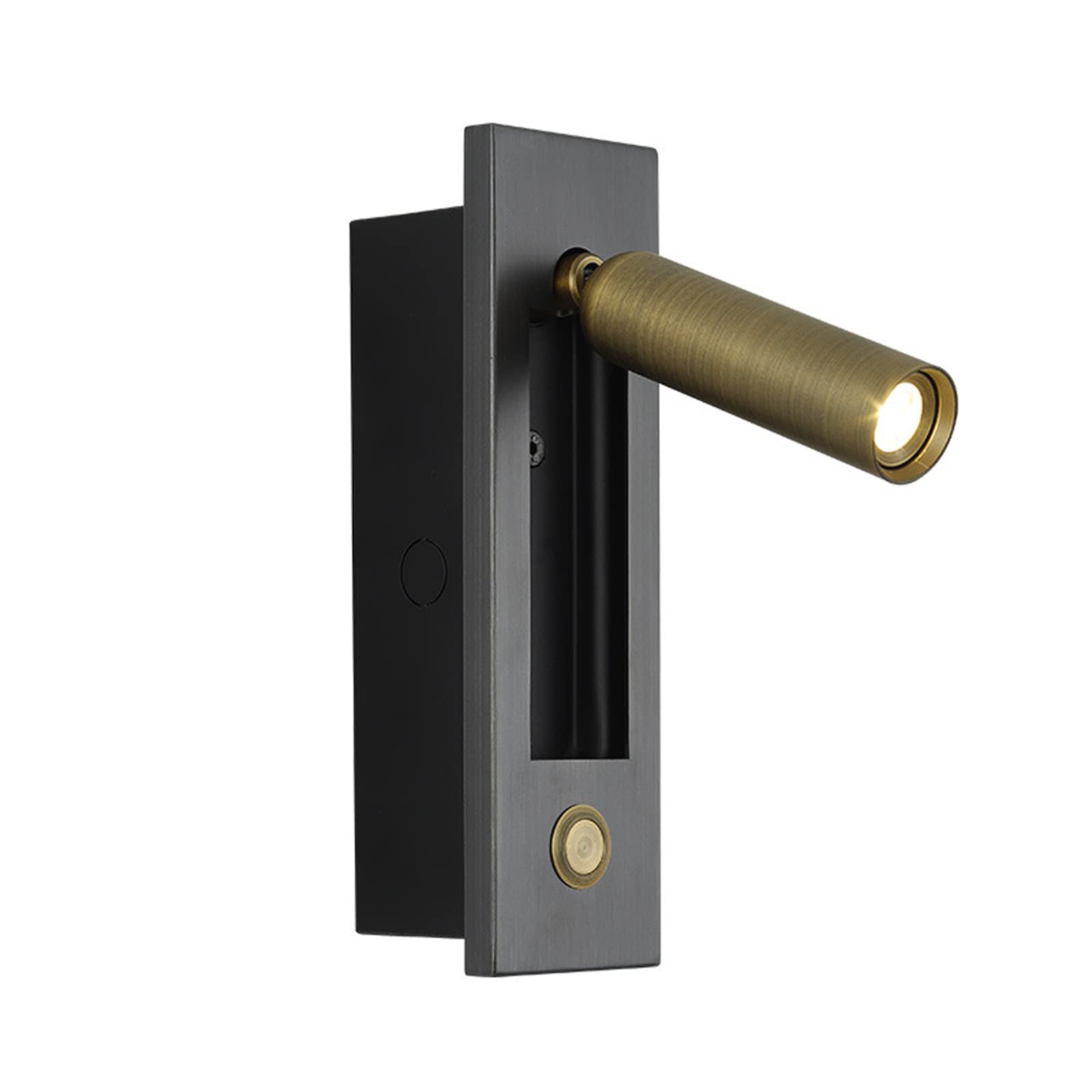 Yfmyy Led Bedroom Lamp Headboard Wall Light Sconce, Bedside Reading Light Recessed Push Switch Wall Lamps, Hotel Bed Side Decorative Wall Sconces Spotlight, 360° Rotatable 92° Foldable (Brass+Black)