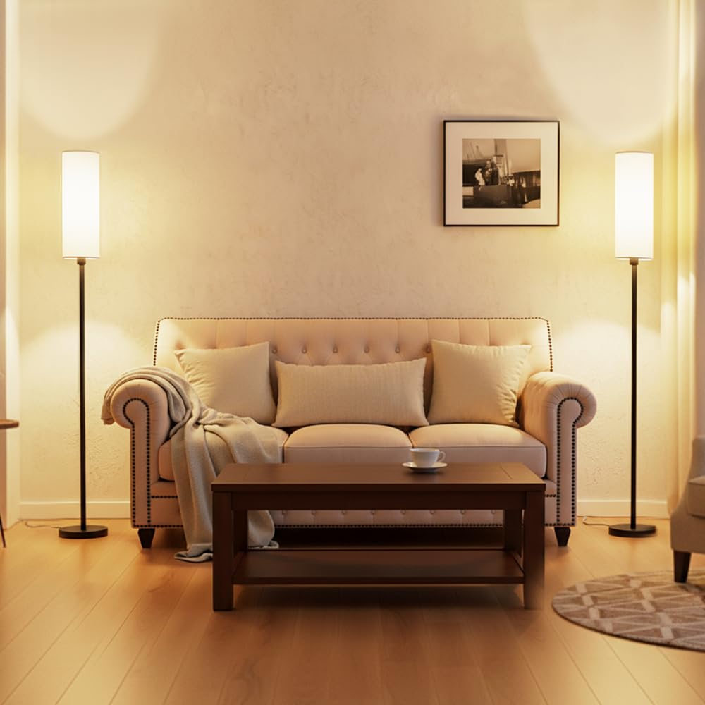 YHW 2PACK LED Floor Lamp for Living Room with 3 Color Temperatures, Standing Lamp Tall Industrial Reading for Bedroom, Office, 1