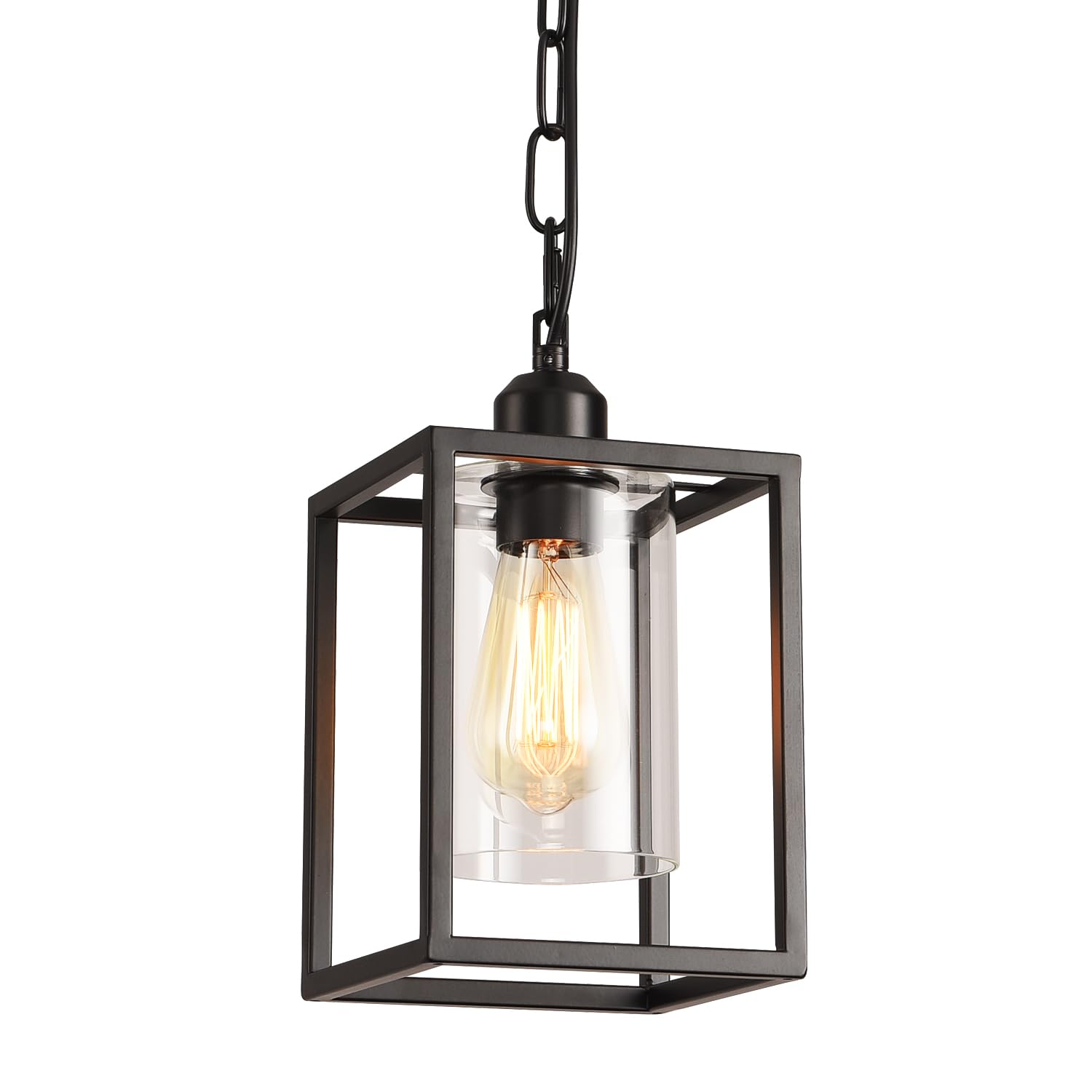 IHENGYANLT Farmhouse Pendant Light,Black Metal Frame Hanging Light Fixture with Clear Glass Shade Chandelier, Adjustable Chains 