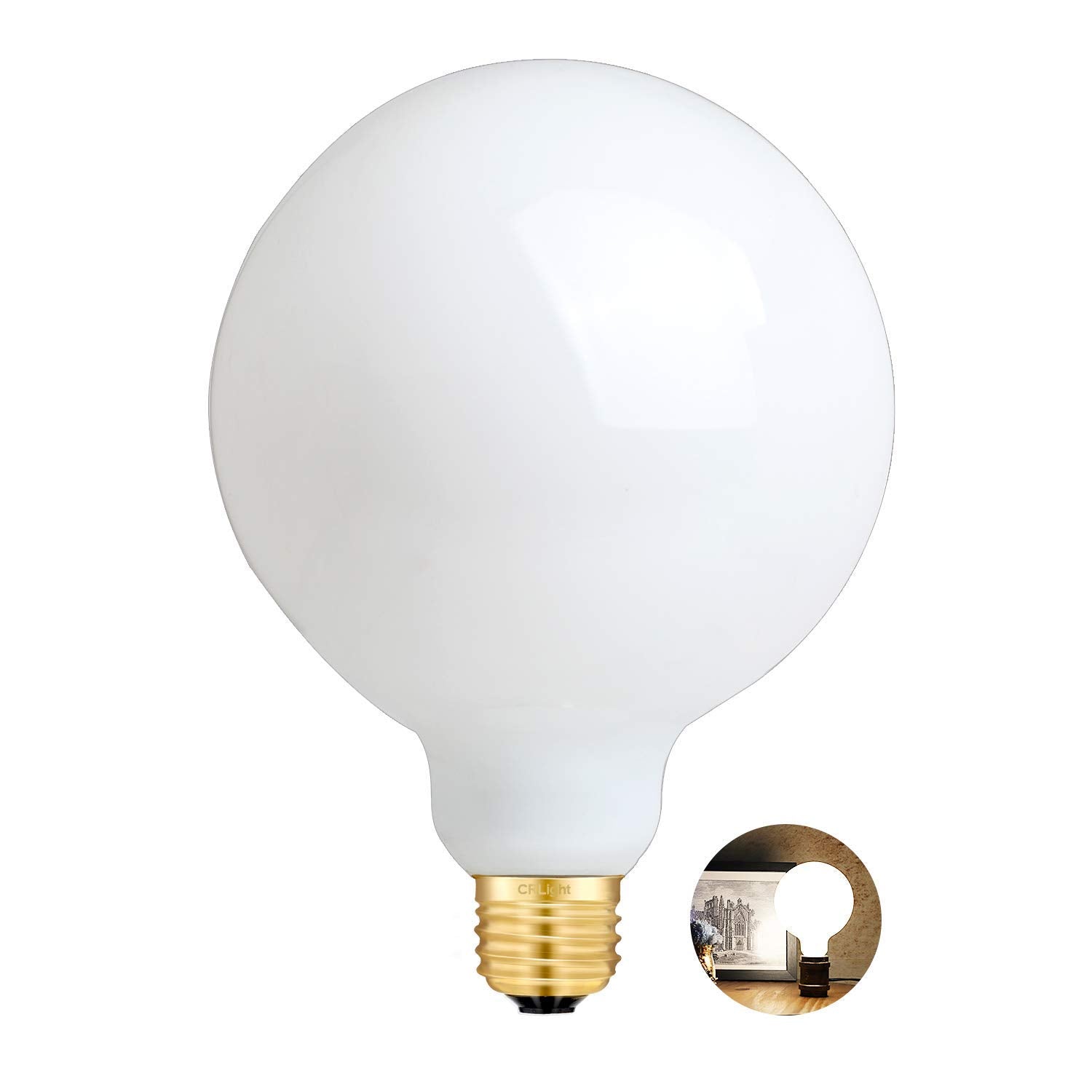 CRLight Dimmable 15W 3000K Soft White 5-inch Opal LED Globe Bulb-G40 Replacement G125 Large Globe, 85W Equivalent 850LM, E26 Ove