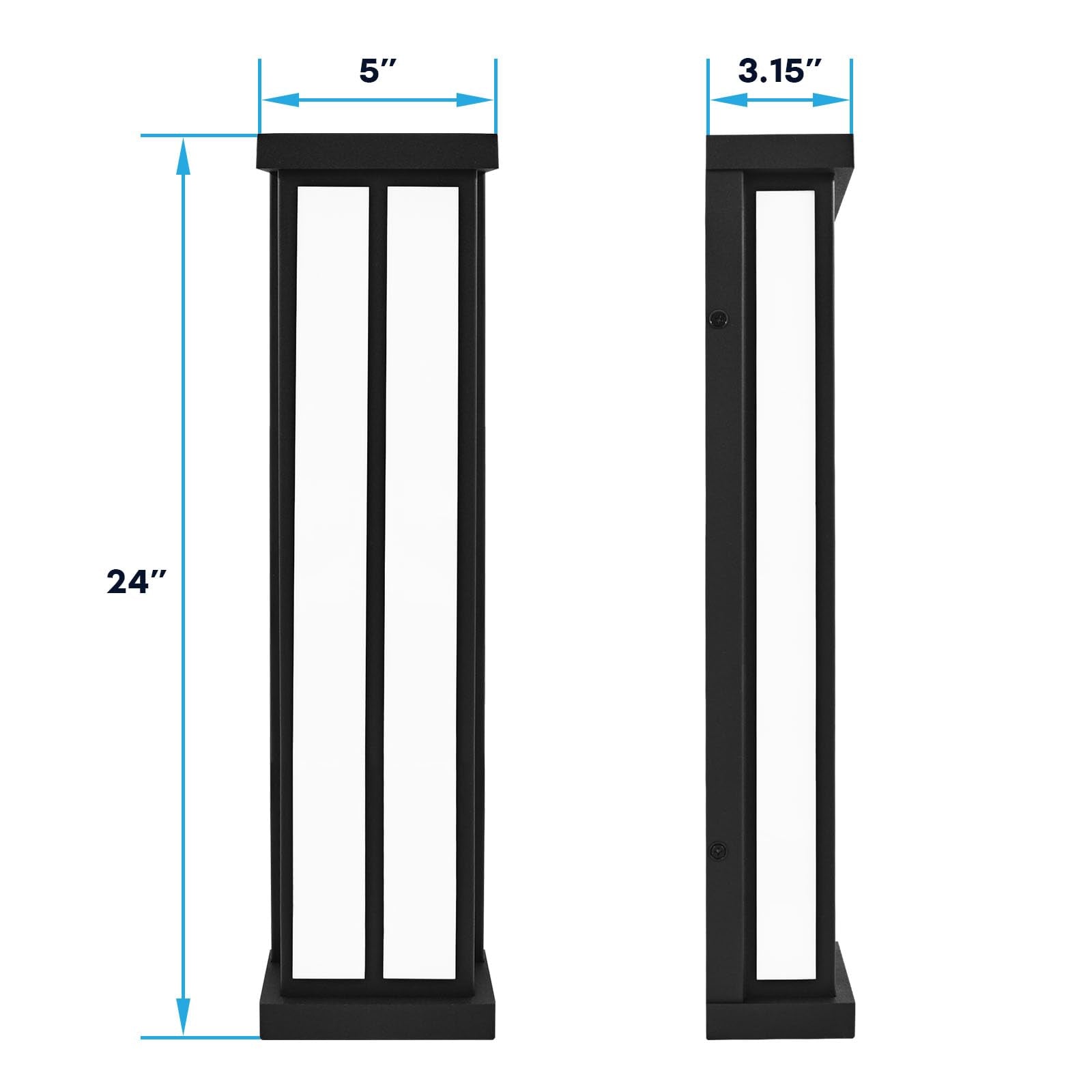 LUXRITE LED Outdoor Wall Sconce, 24in, Black Aluminum, 3CCT 3000K/4000K/5000K, 26W, IP65 Waterproof