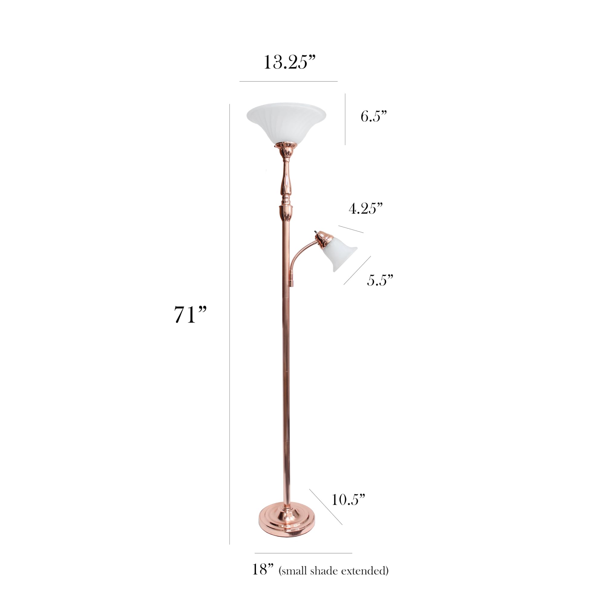 Elegant Designs LF2003-RGD 2 Light Mother Daughter White Marble Glass Floor Lamp  Rose Gold