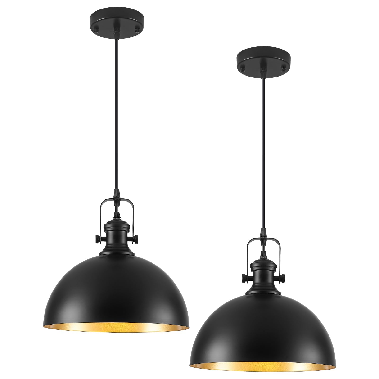 LWWHQ Black Pendant Lights Kitchen Island 2 Pack, Farmhouse Kitchen Pendant Lights, 11.8 inches Dome Pendant Light Fixtures, Ind