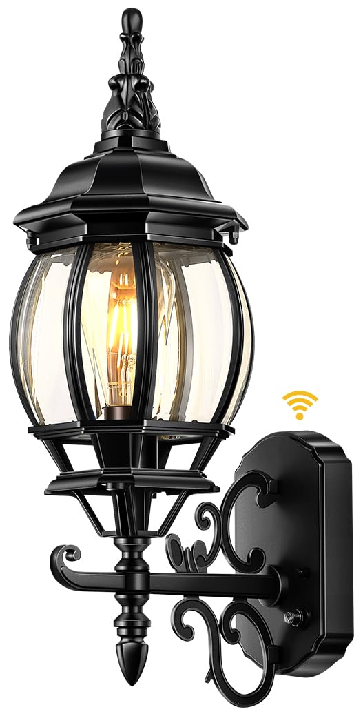 VIANIS Outdoor Wall Light, Modern Black Aluminum Sconce, Dusk to Dawn, Model V81121U.BK, 1-Pack