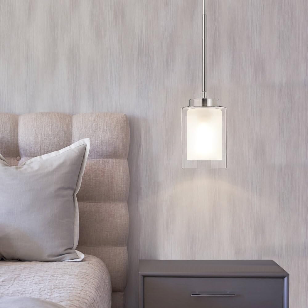 Xinbei Lighting Pendant Lighting Modern 1 Light Mini Pendant Light With Dual Glass In Brushed Nickel, Adjustable Hanging Ceiling