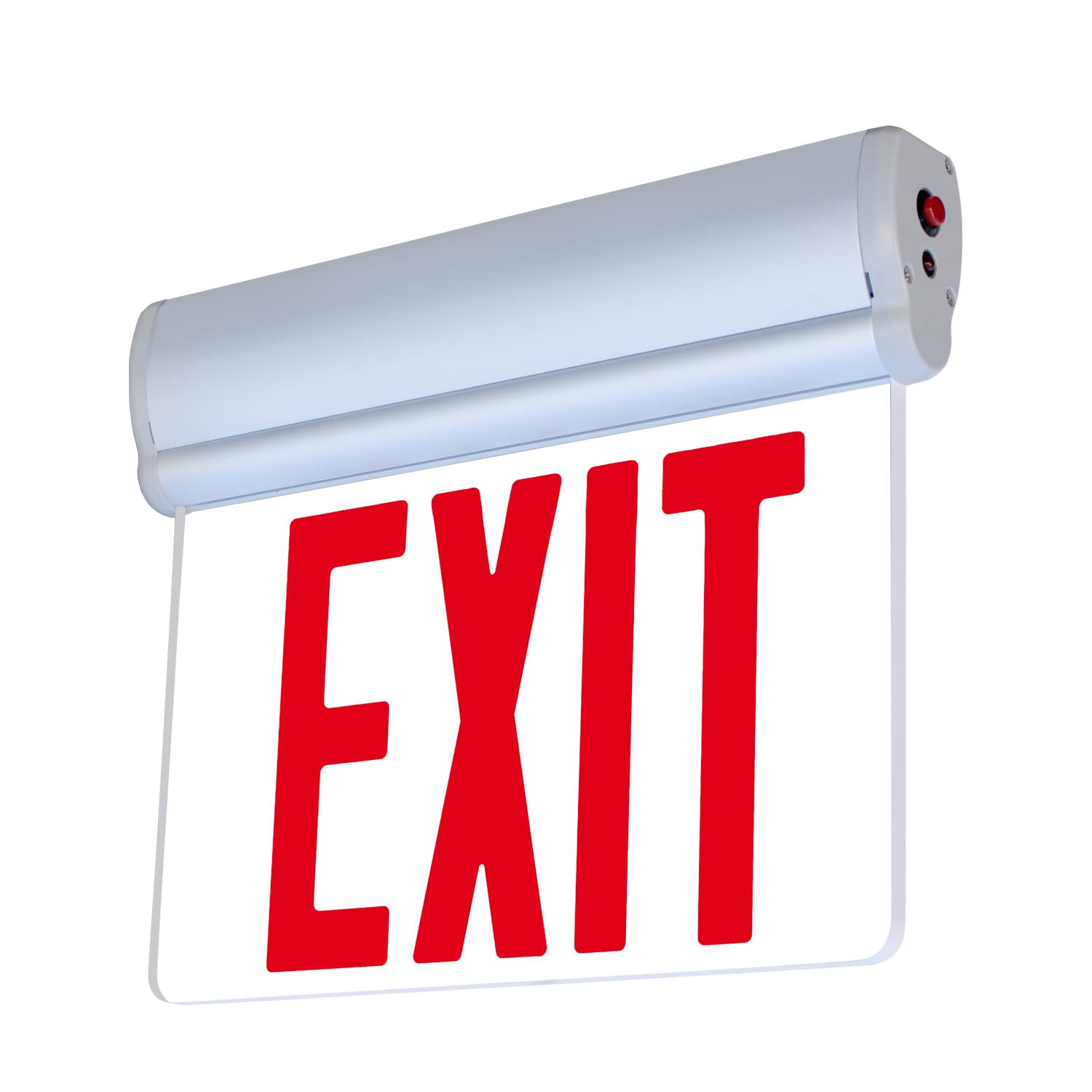 LFI Lights Edge-Lit Red Exit Sign - Self Testing, Modern Brushed Aluminum Housing, LED Illumination, Hardwired with Battery Back
