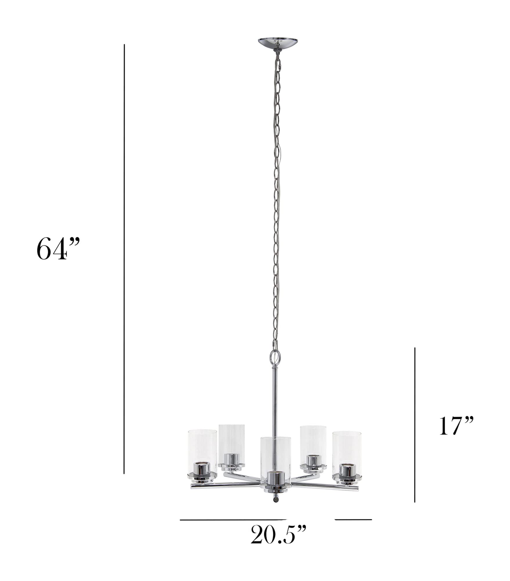 Elegant Designs 5-Light Chandelier, Chrome, 20.5in Metal & Glass, Model PT1019-CHR, Vintage Modern Design for Kitchen, Living Room, Dining Room
