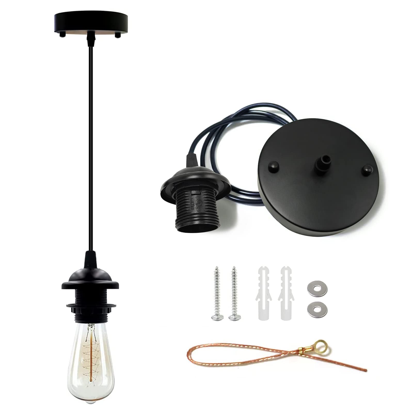 VTYXCTIGJ Industrial Mini Pendant Light Kit, UL E26 Vintage Lamp Socket, Adjustable Hanging Light, Black, Model XDT
