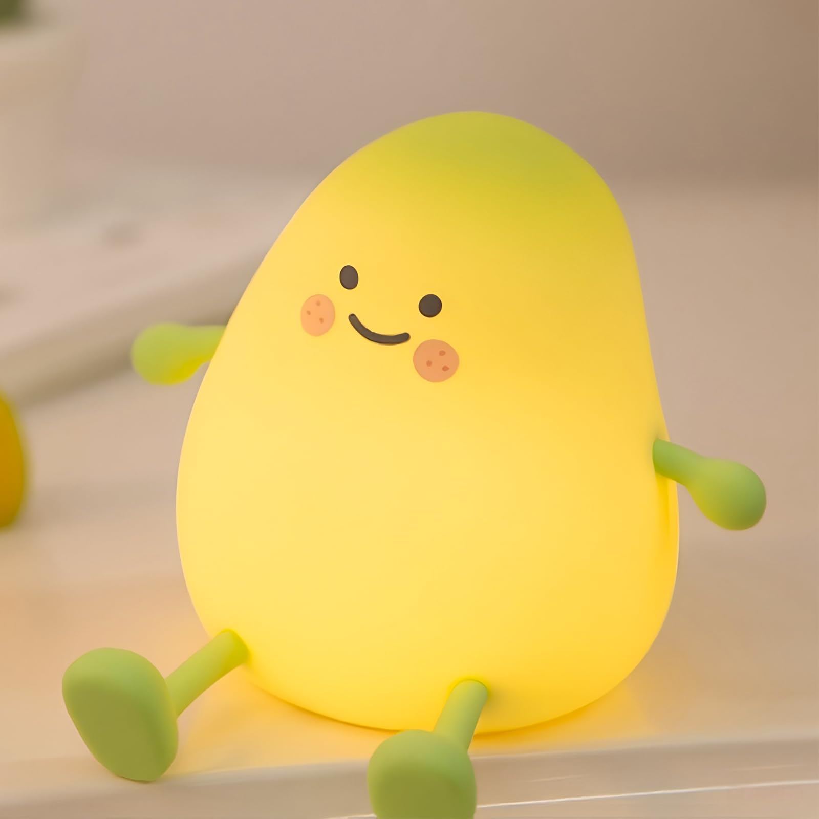 Cute Mango Shape Night Light, 2-Level Dimmable and 2 Timer Settings Touch Lamp, USB Rechargeable Silicone Nightlight with Phone