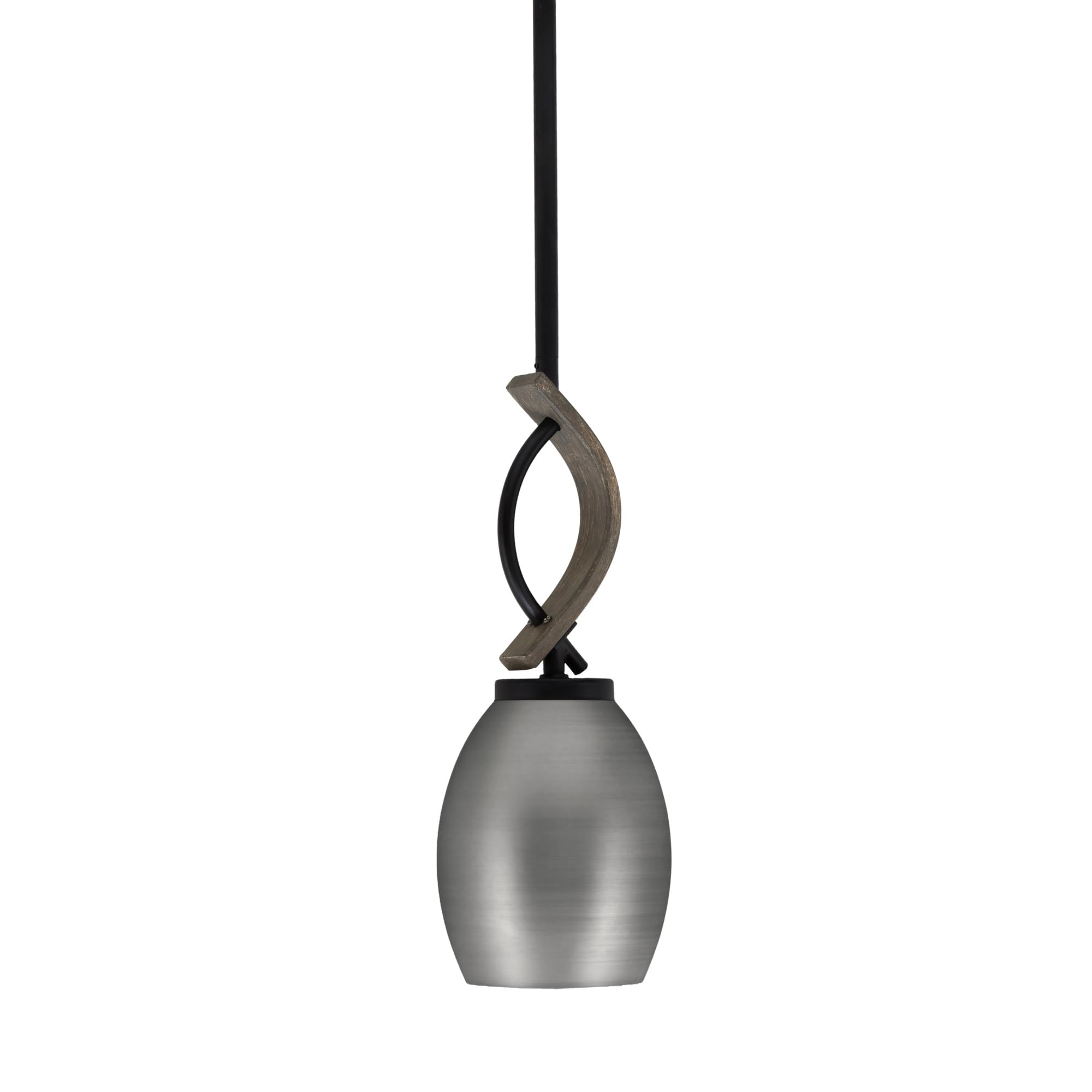 Toltec Lighting Monterey Stem Hung Mini Pendant, Matte Black & Distressed Wood-Look, 5in Brushed Nickel Shade