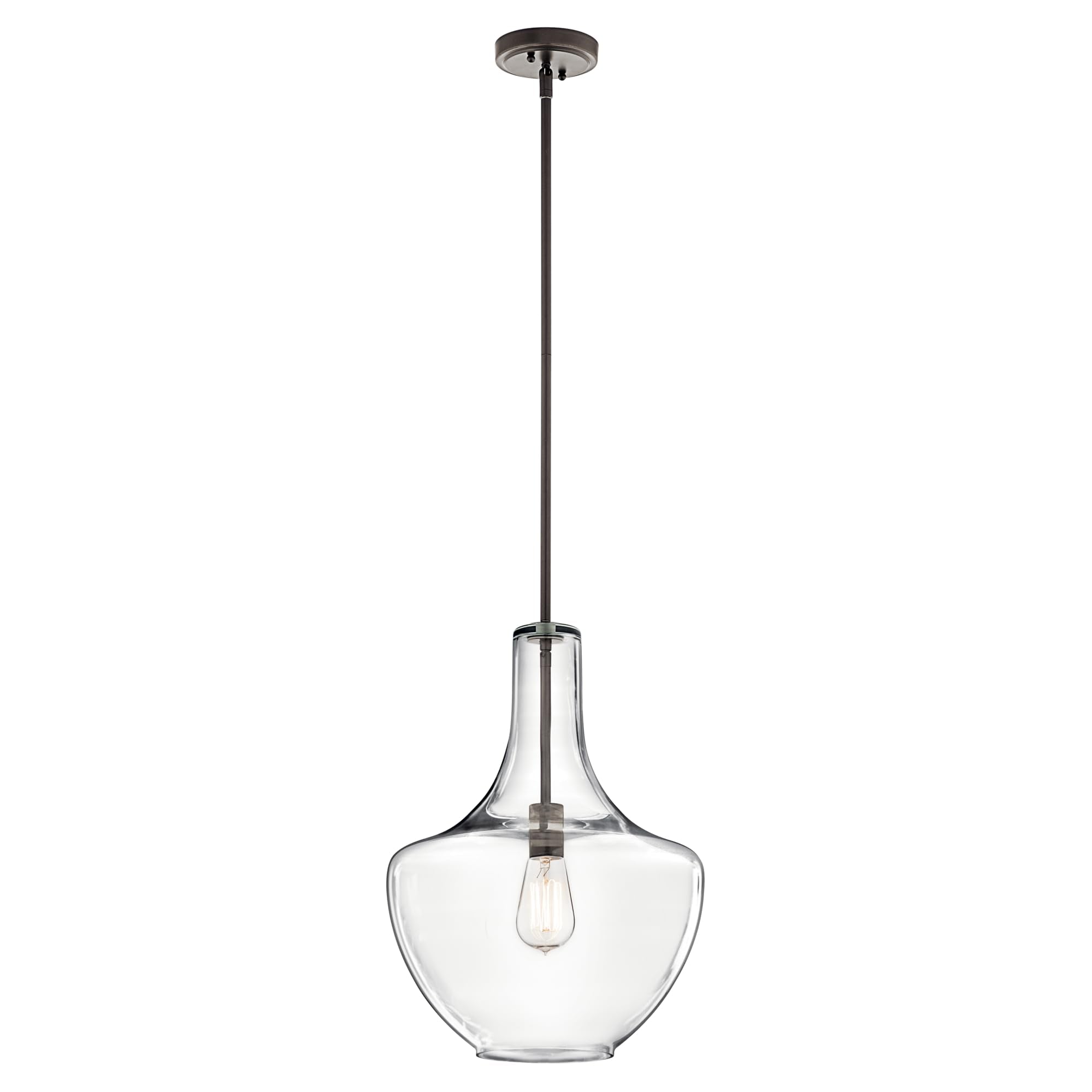 Kichler Everly 19.75 Kitchen Bell Pendant In Olde Bronze, 1-Light Clear Seeded Glass Pendant Light, (19.75 H X 13.75 W), 42046Oz