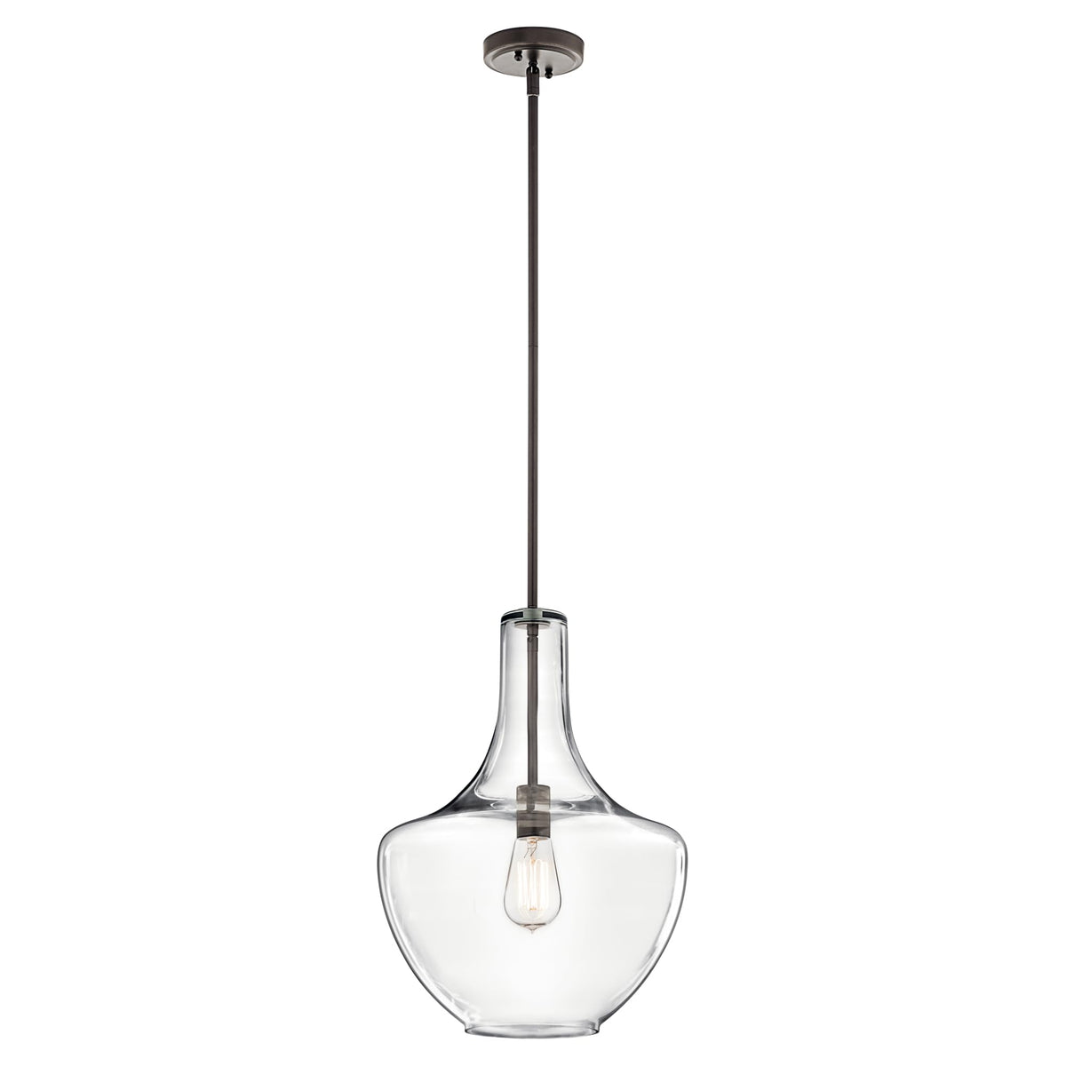 Kichler Everly 19.75 Kitchen Bell Pendant In Olde Bronze, 1-Light Clear Seeded Glass Pendant Light, (19.75 H X 13.75 W), 42046Oz