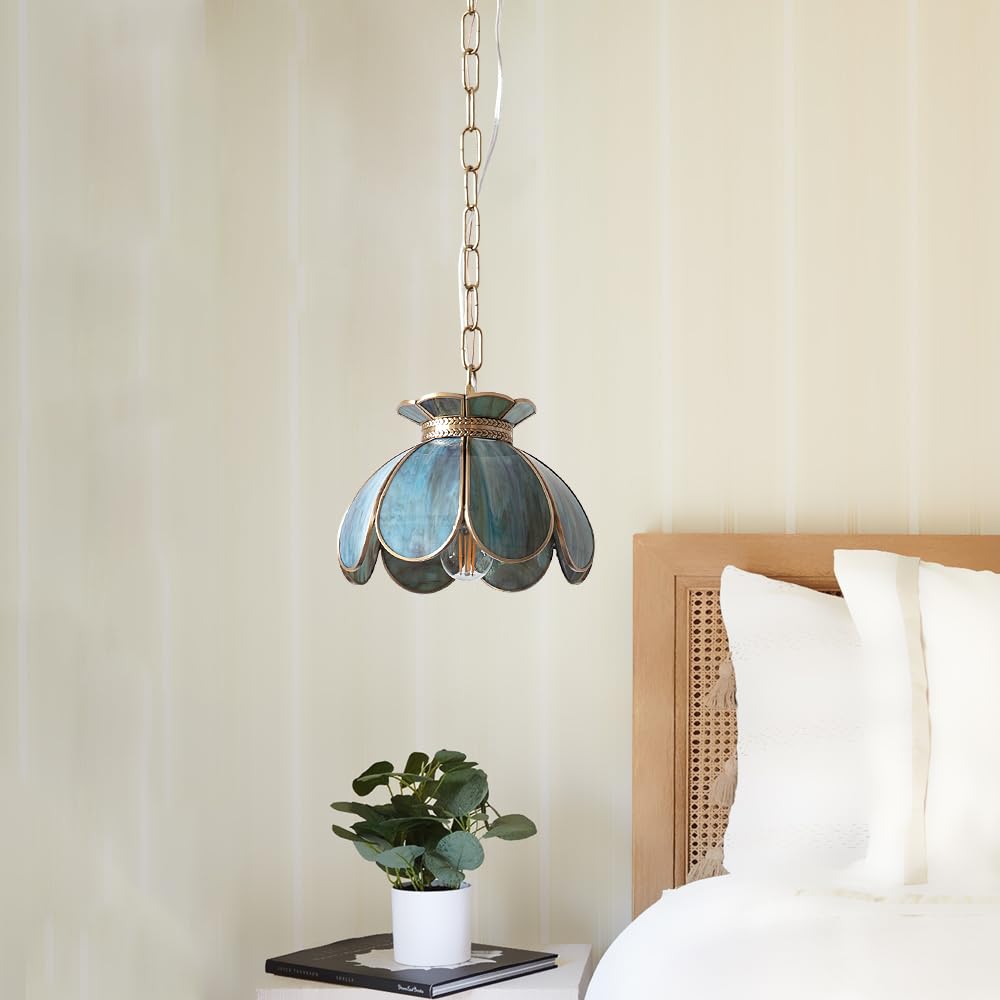 Yifi Mini Lotus Pendant Light Fixture, Vintage Brass Ceiling Pendant Lighting, Lotus Flower Glass Hanging Lamp For Kitchen Islan
