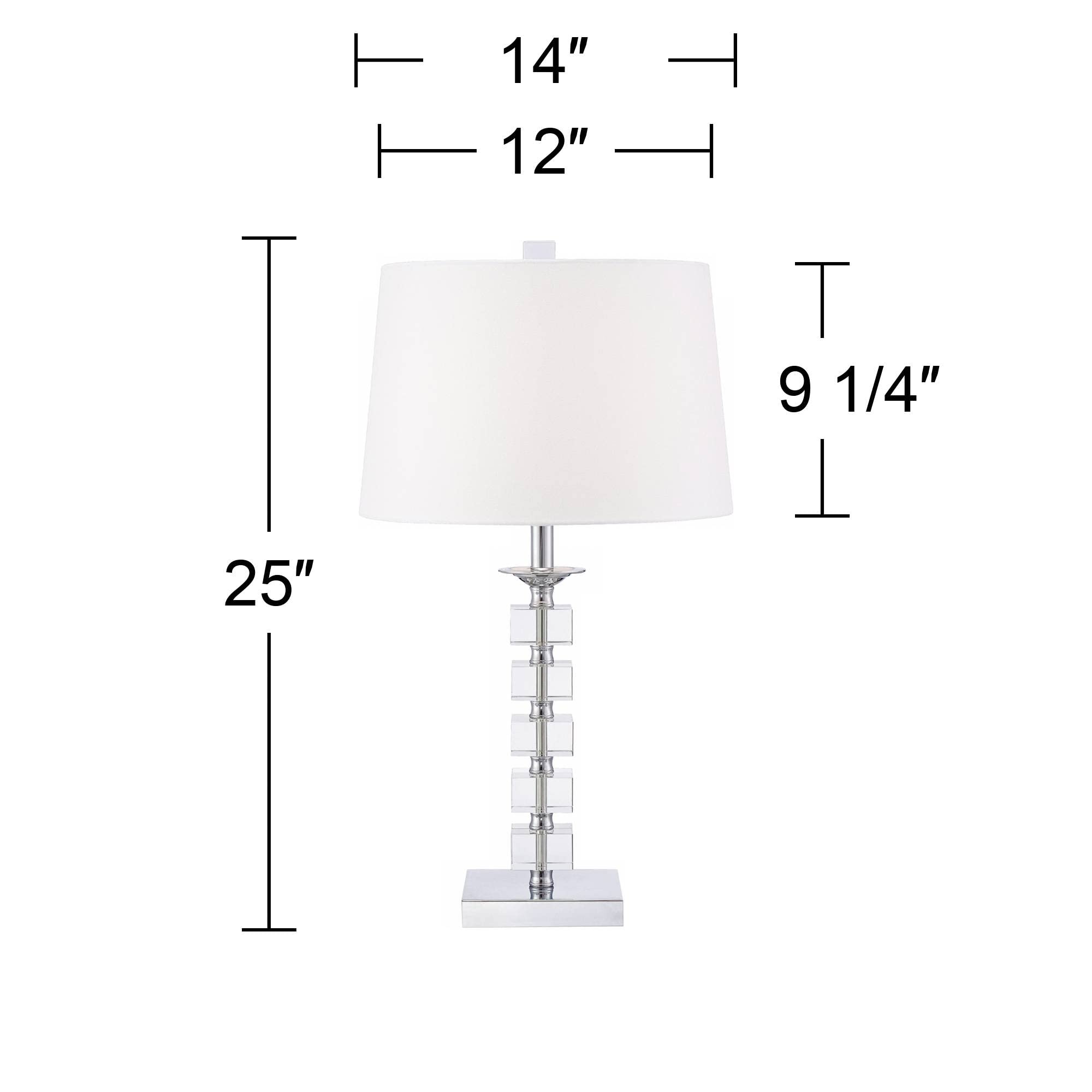 Vienna Full Spectrum Table Lamp - 25in High, Crystal Stacked Cubes, White Fabric Tapered Shade, Model P0400, Ideal for Bedroom and Living Room