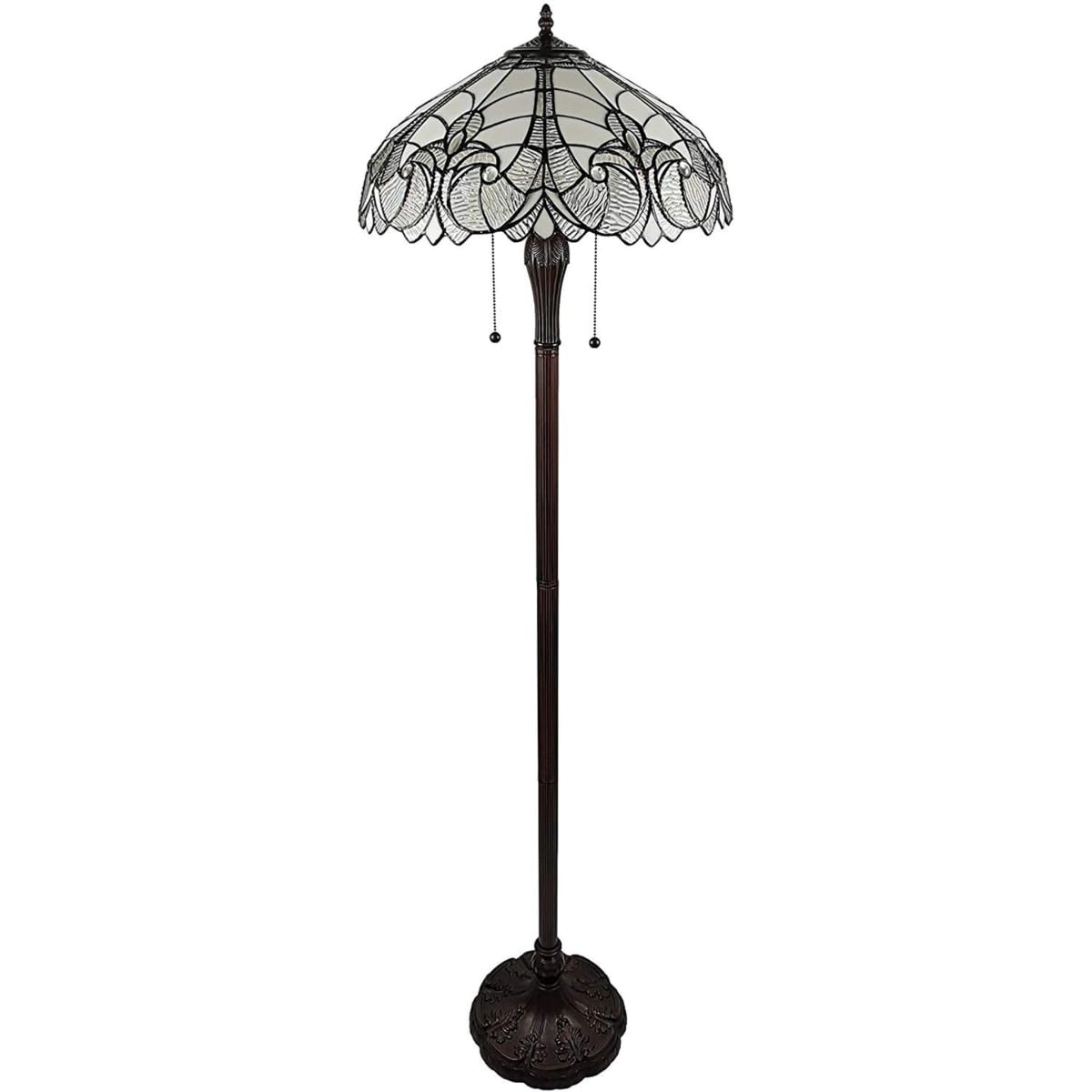 Homeroots Brown Two Light Torchiere Floor Lamp With Stained Glass Dome Shade, 62 In.