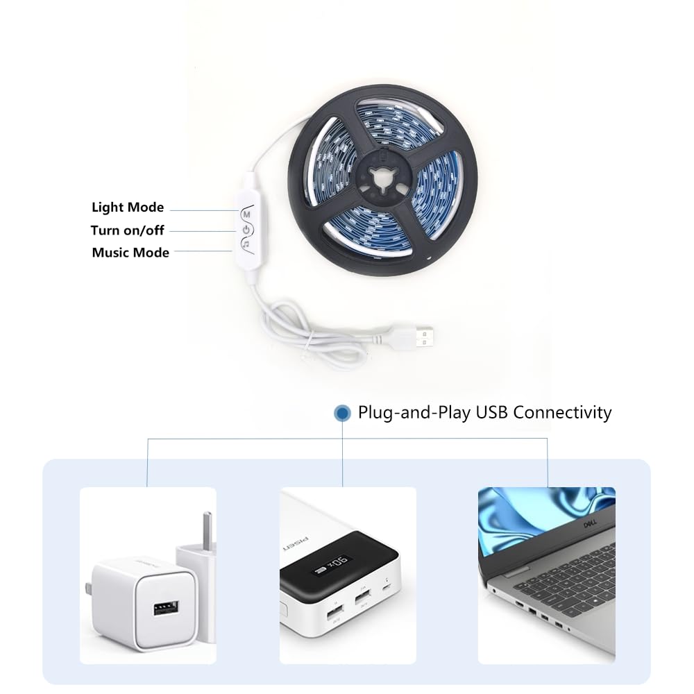 ADRESUNO WS2812b LED Strip 30 Pixels/m, 9.8FT, Bluetooth APP Control, White PCB, Model AD24KEYSUS30LED