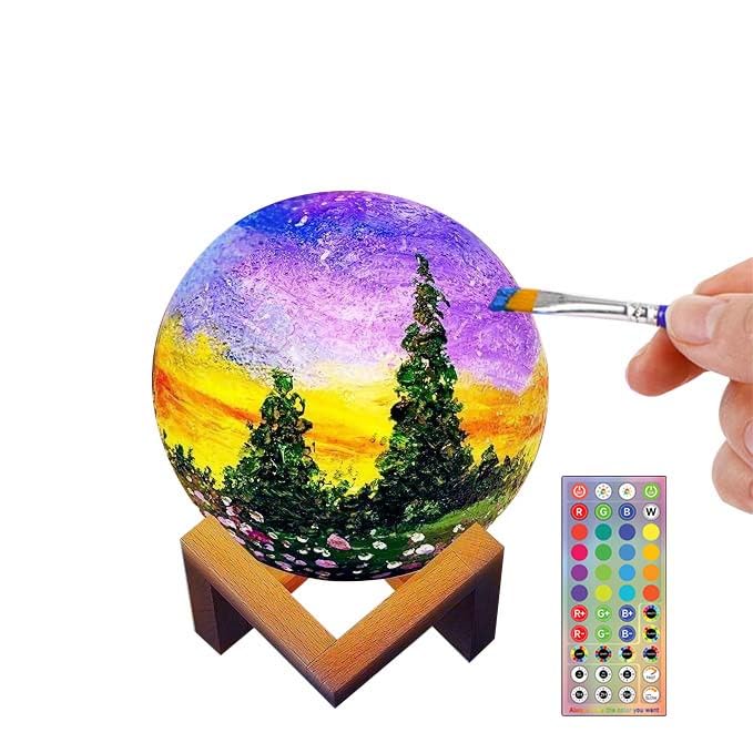 HOLA DIY 3D Moon Night Light, Paint Your Own Moon Lamp Kit Galaxy Lamp Arts and Crafts Kit, Ages 5 6 7 8 9 10 11 12-15 Year Old 