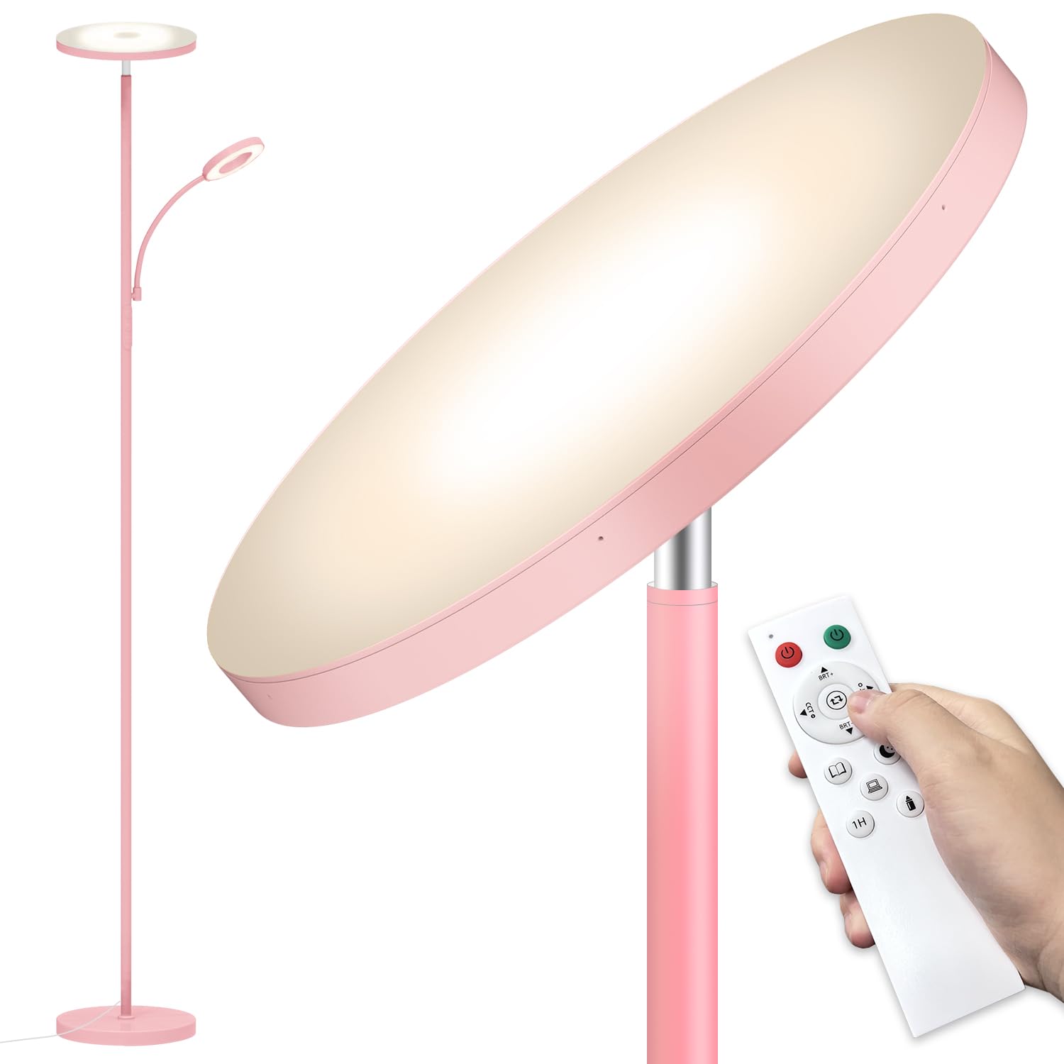 marctronic Pink Floor Lamp, 42W 4000LM Super Bright LED Room Lamp with Adjustable Reading Light,Dimmable Modern Standing Lamp wi
