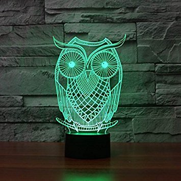 Superniudb 3D Owl Night Light Table Light 3D Lamp Table Lamp 3D Led Usb 7 Color Change Led Table Lamp Xmas Toy Gift