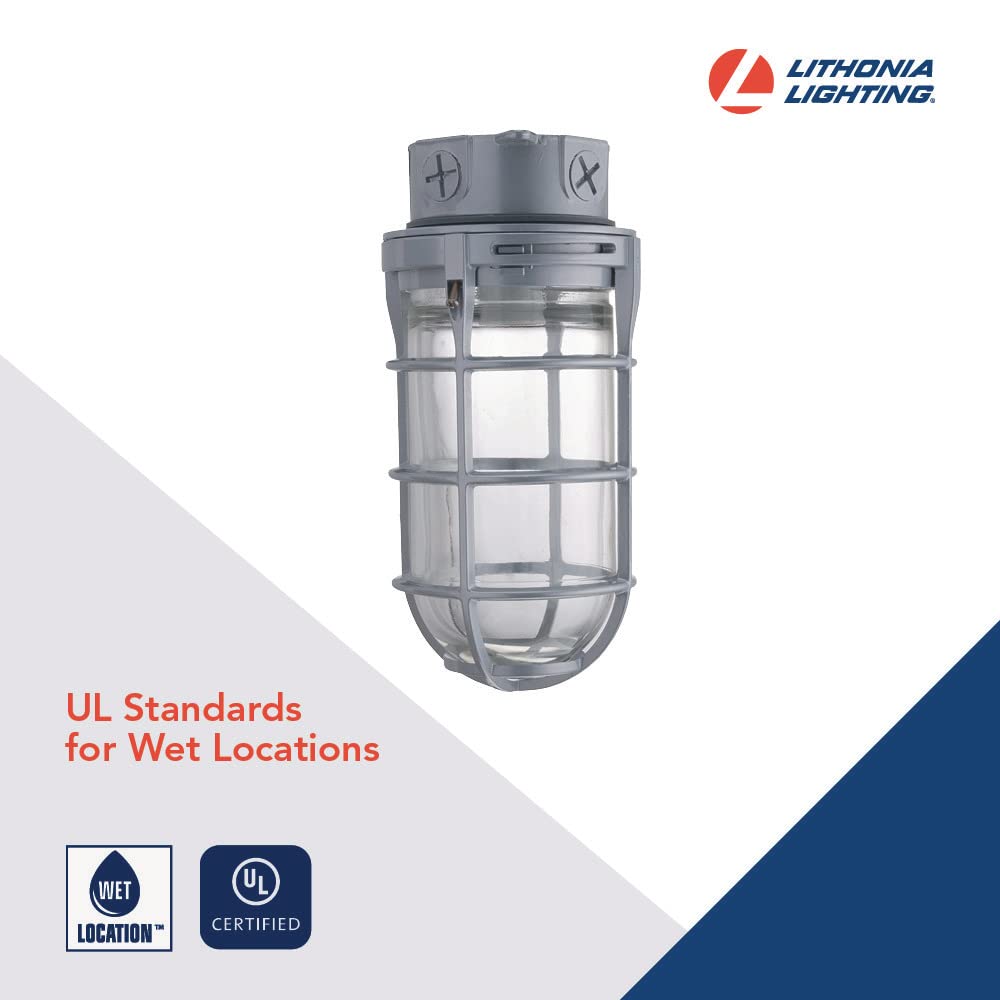 Lithonia Lighting VC150I M12 Utility Vapor Tight Wall Lamp, 150W, Gray, Indoor/Outdoor, Includes Junction Box, Industrial Style