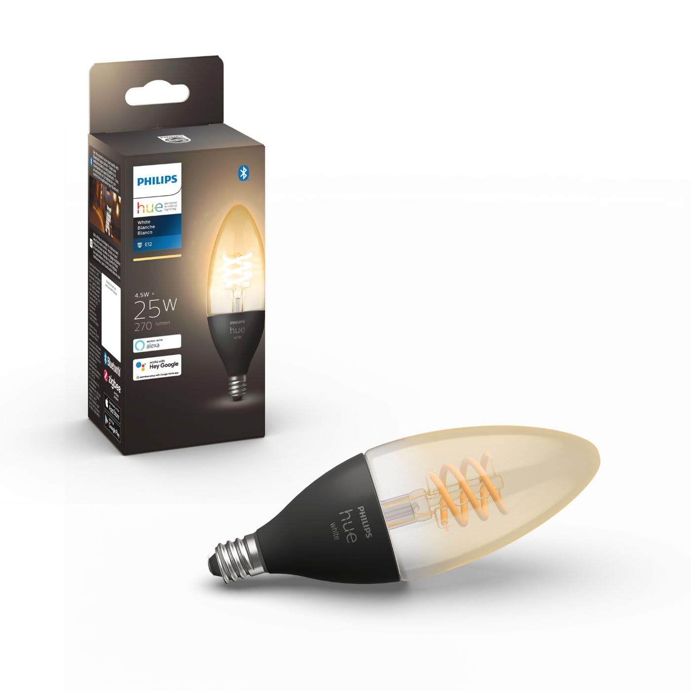 Philips Hue White Ambiance Filament E12 Candle Bulb Full Range Of White Light, Compatible With Alexa, Google Assistant, And Appl