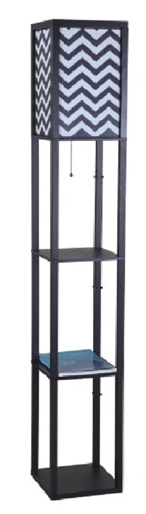 Major-Q 6958BR-A Wooden Shelf Floor Lamp with Floral Shade Panels, 63H, Brown