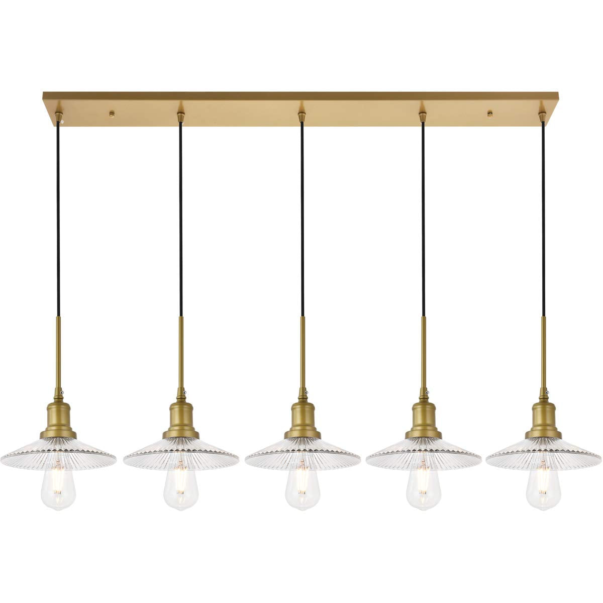 Elegant Lighting Brass 5-Light Pendant - Modern Indoor Ceiling Fixture, Clear Glass Accents