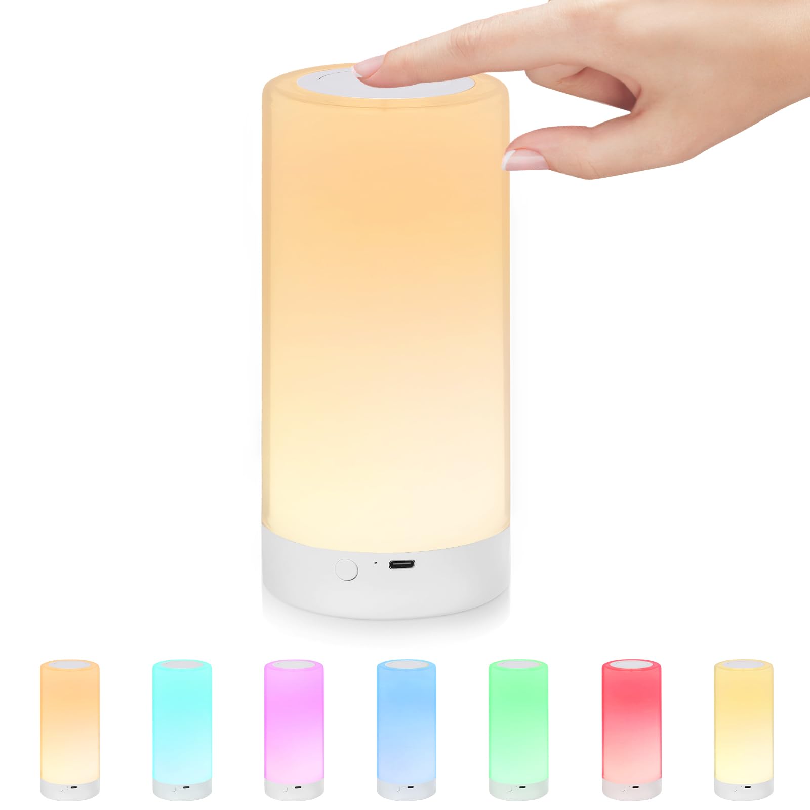 UNIFUN Table Lamp, Touch Sensor Bedside Lamps, Dimmable Warm White Light & Color Changing RGB for Kids Room,Living Room,Camping