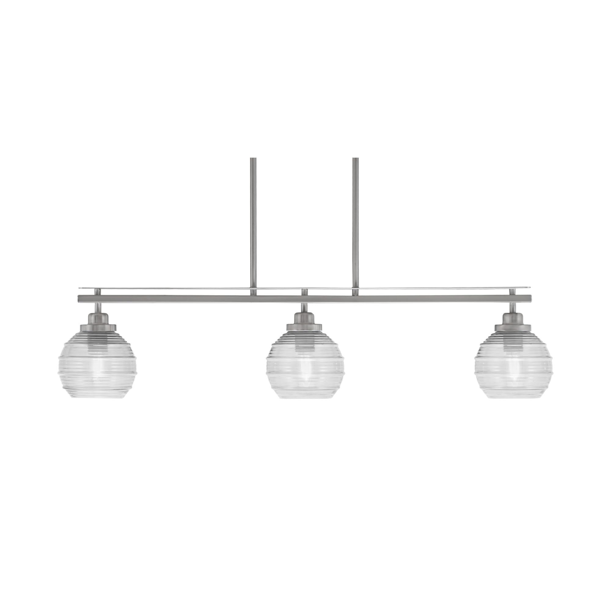 Toltec Lighting Odyssey 3 Light Island Light, Brushed Nickel Finish, 6in Clear Ribbed Glass