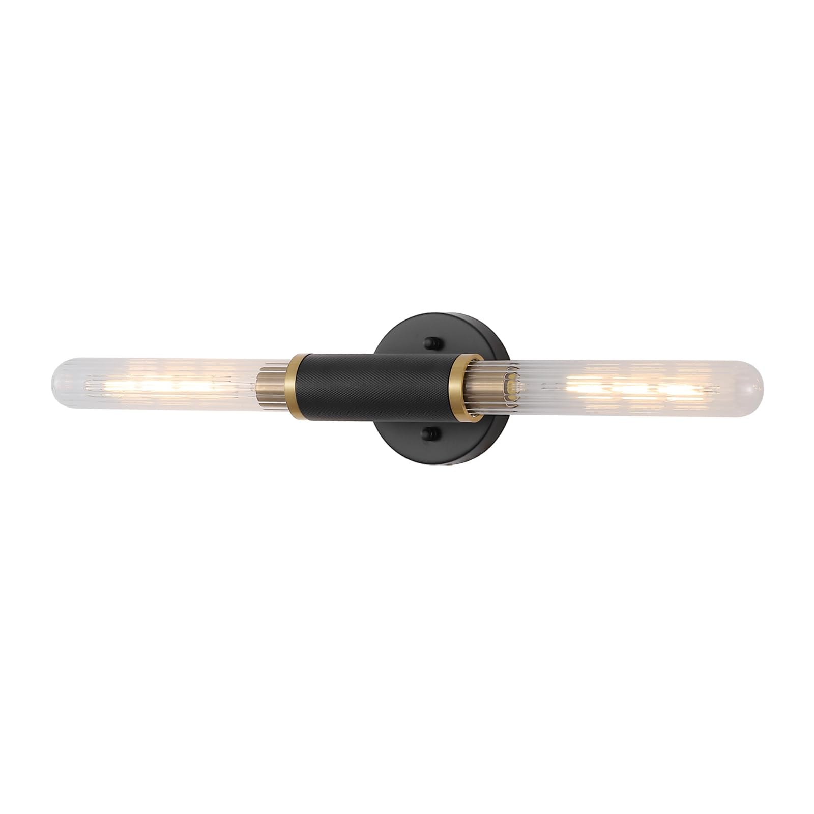 BAODEN Modern Wall Sconces 24 Knurled Texture Cylinder Bathroom Vanity Lights Fixtures with Clear Banded Glass Shade 2-Lights Brushed Brass Gold Black Indoor Wall Lighting for Bedroom Hallway