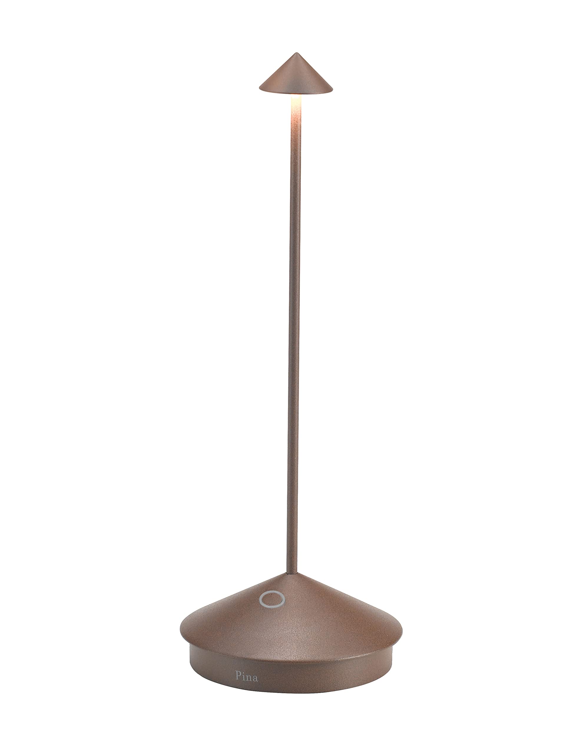 Zafferano Pina Pro Cordless LED Table Lamp (Rust) in Powder-Coated Aluminum, Touch Dimmable, Indoor Outdoor Use, Contact Chargin