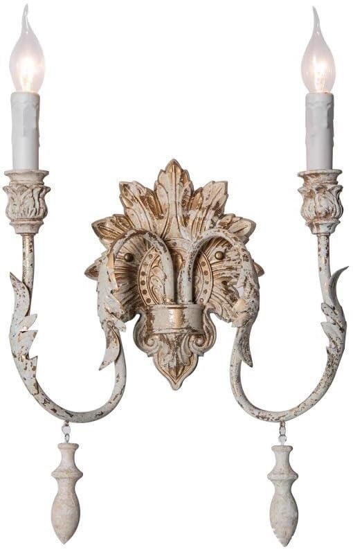 Awsinil Mid-Century Distressed Wall Light, French Country Vintage Wall Sconce 2-Light Double Candle Art Deco Perfect Wall Lamp f