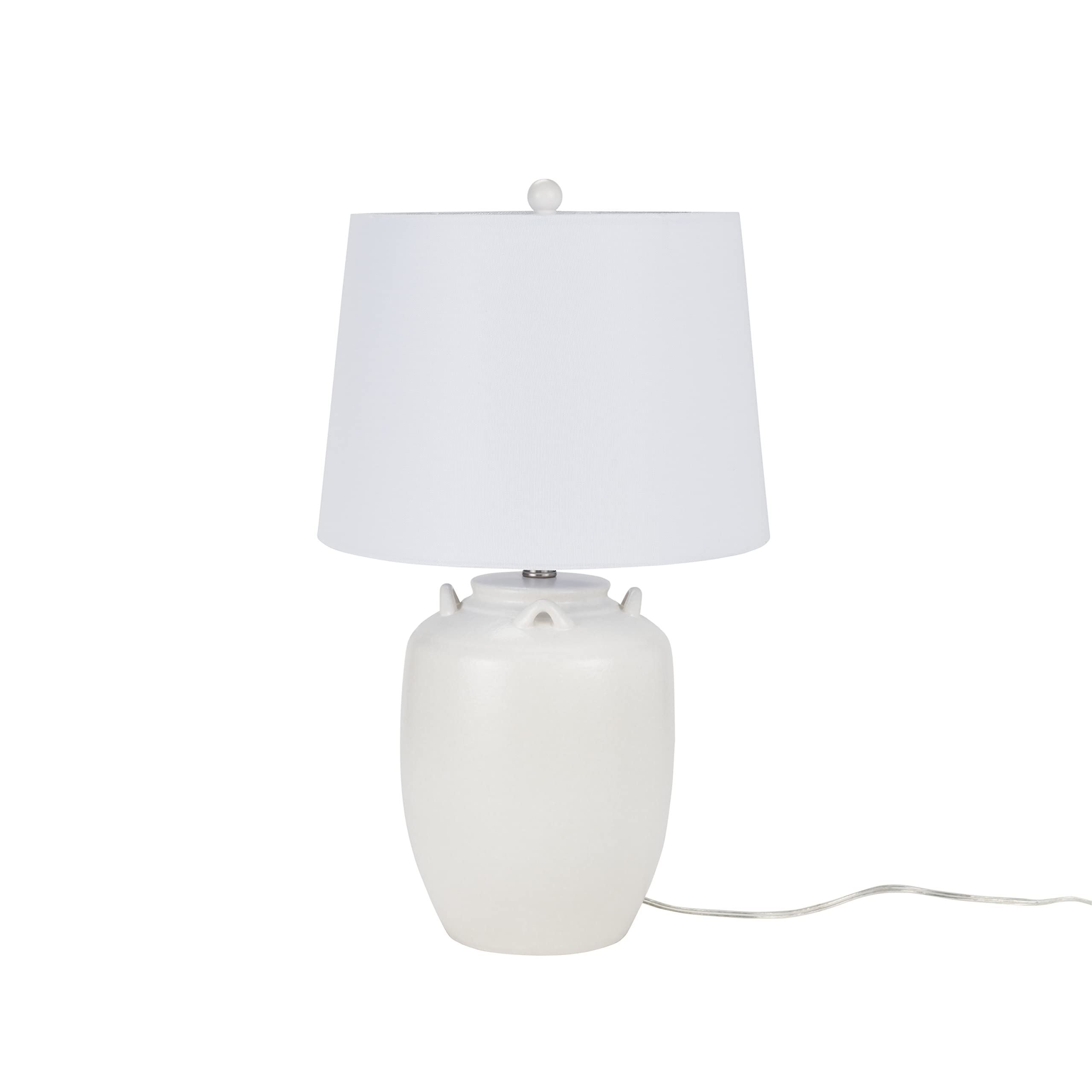 Nourison 24'' White Farmhouse Ceramic Pottery Jug Table Lamp For Bedside Table, Living Room, Office, Entryway
