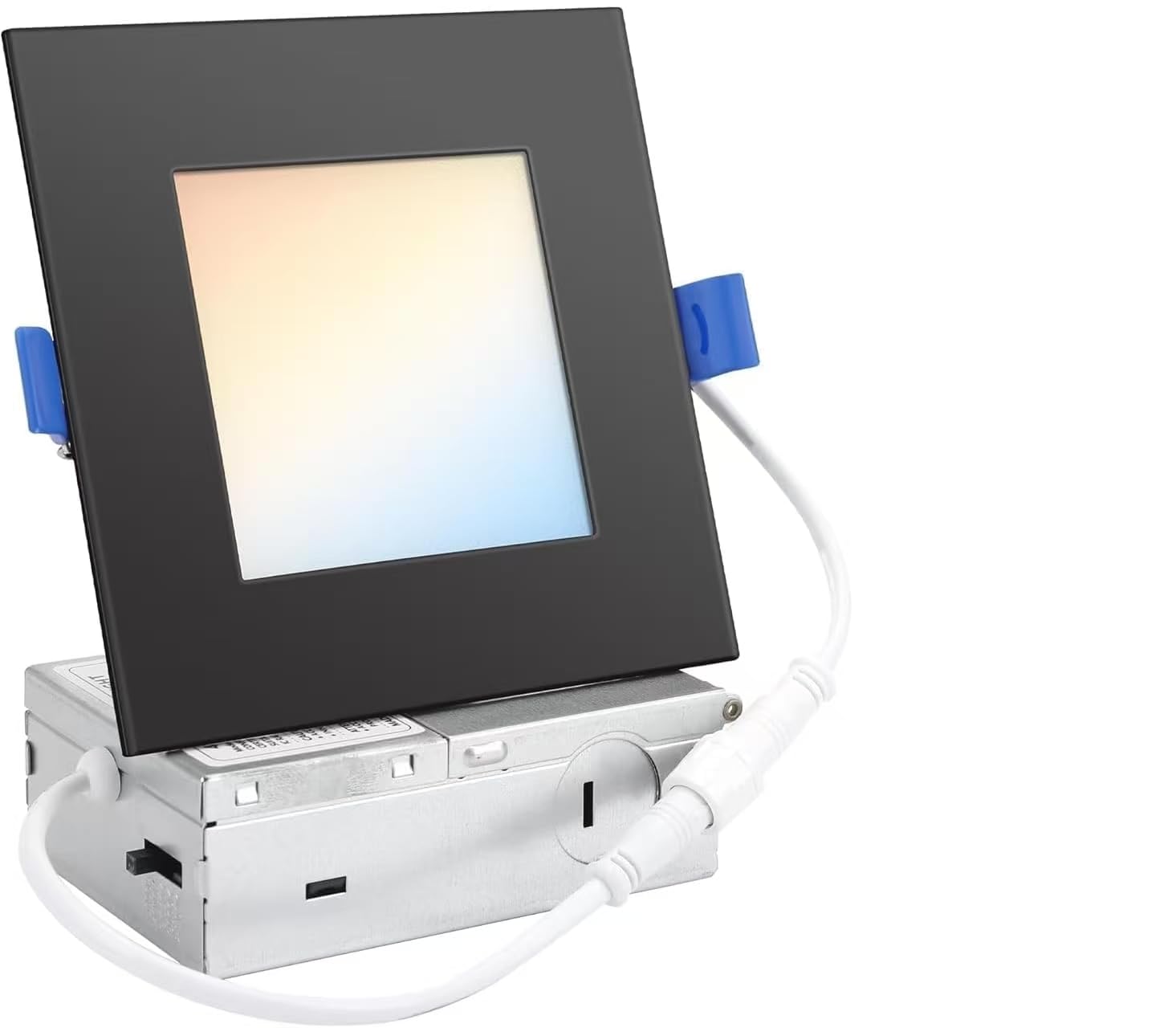 Honzin Square Led Recessed Lighting 4 Inch  5Cct Ultra Thin Led Recessed Ceiling Lights 1 Pack  Selectable 2700K/3000K/3500K/4000K/5000K  9W  Ic Rated  Dimmable Square Black Trim With Junction Box