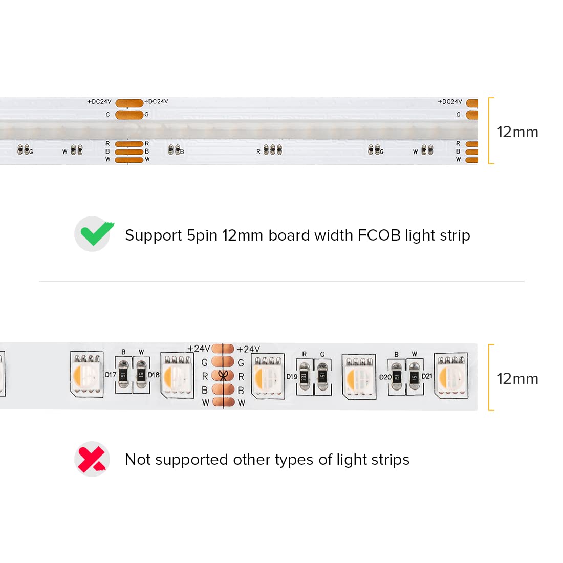 Btf-Lighting Fcob 5Pin 12Mm 0.47In Transparent Connector Kit 30Pcs Strip To Wire 30Pcs Gapless Solderless Connectors 10Pcs 5.9In
