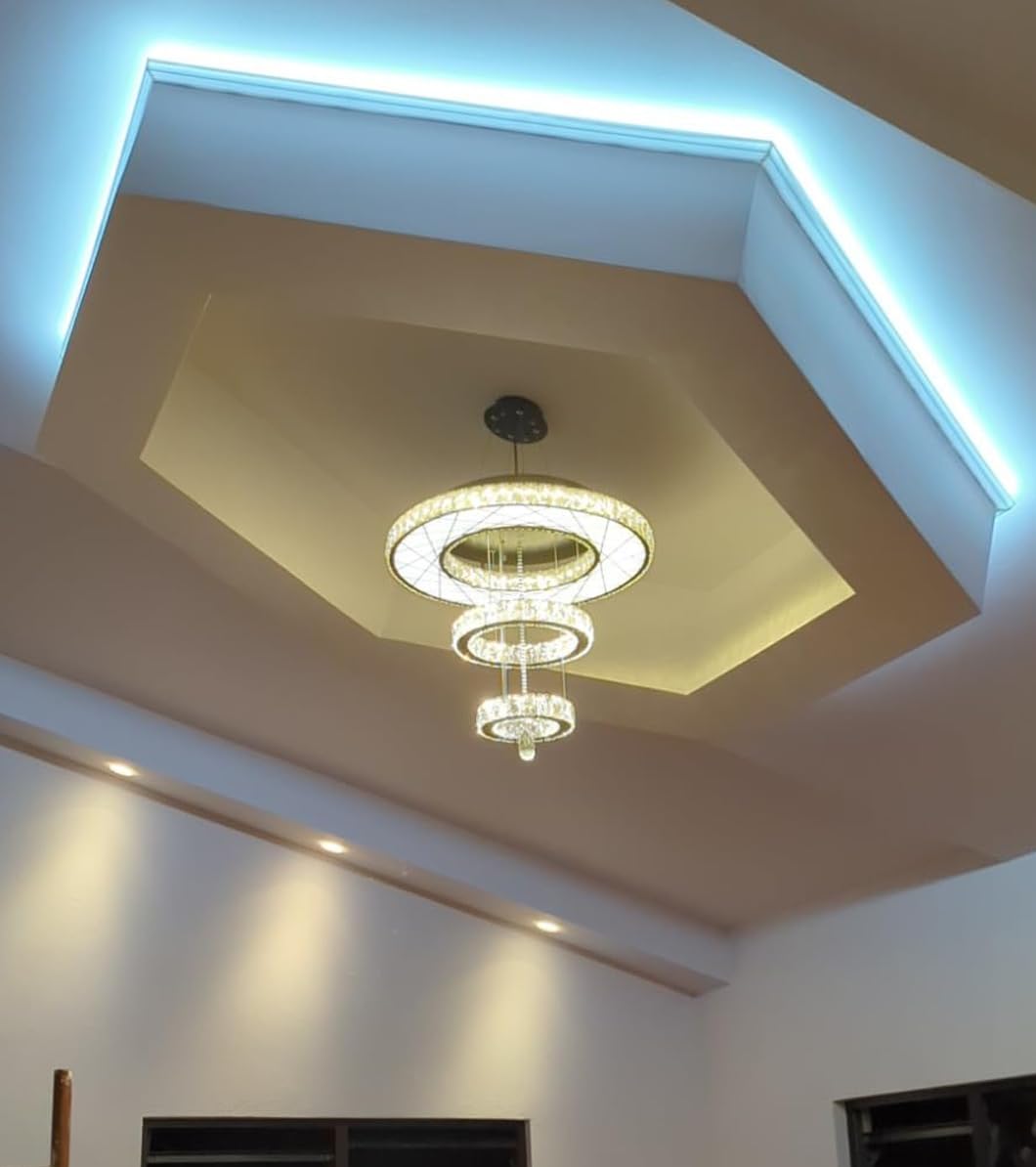 HAIXIANG Crystal Glam Chandelier LED Ceiling Light, 24 Inch Silver, Remote Dimmable, Ideal for Dining & Bedroom Decor