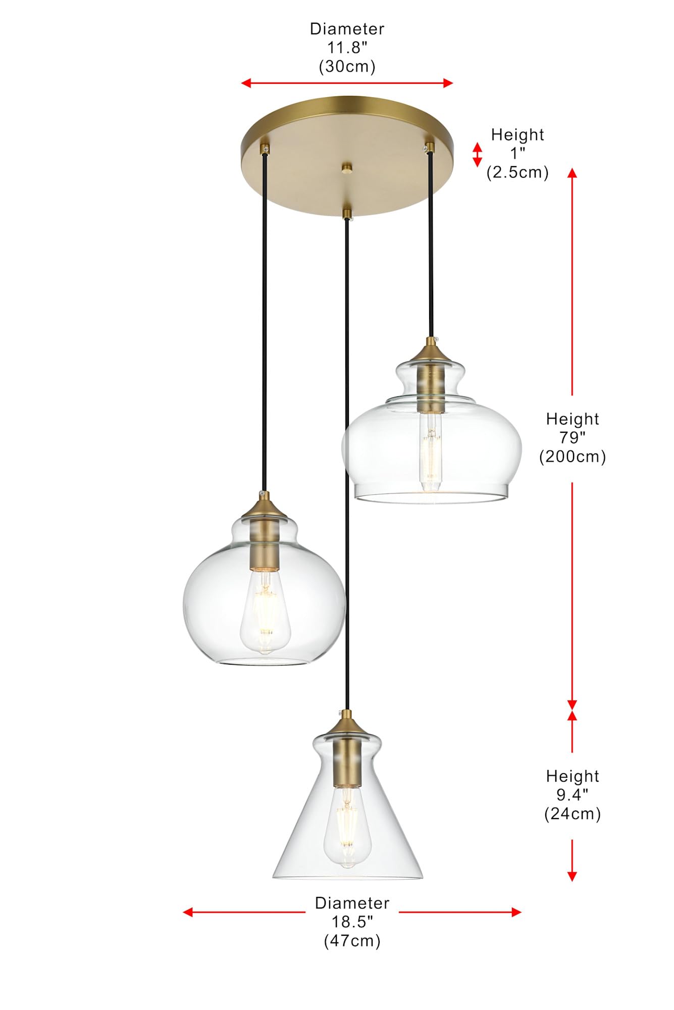 Living District Destry 3-Light Metal Pendant in Chrome and Clear