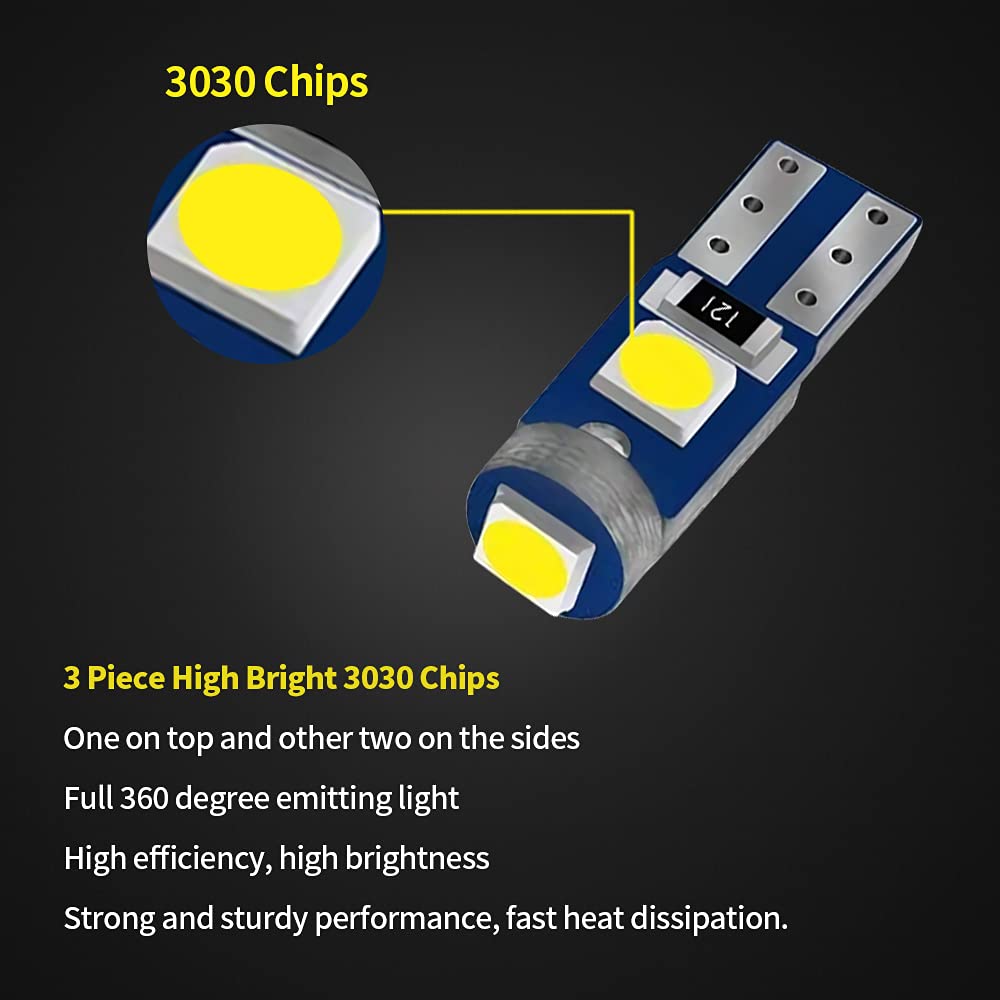 AUXLIGHT T5 LED Bulbs - 20 Piece Dashboard Lights, 6000K White, Model AUXLED-T5-3SMD-20W, Ideal for Interior Dome & Instrument Panel