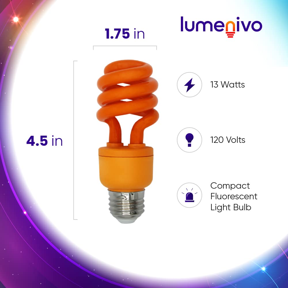 Lumenivo 13W Spiral Cfl Orange Light Bulb Outdoor Orange Light Bulb For Patio, Porch, Halloween Party - E26 Medium Screw Base -