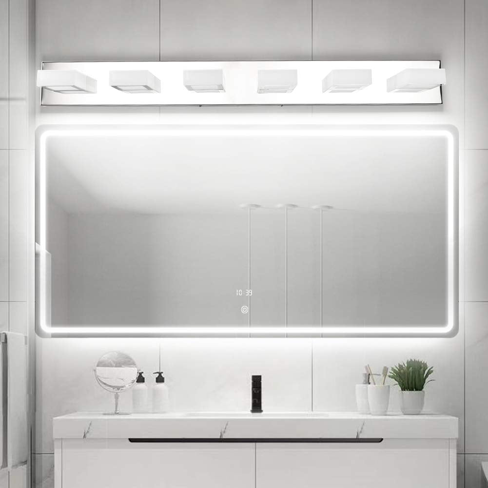 Ralbay Modern LED Bathroom Vanity Light - 6-Light Acrylic & Stainless Steel Fixture, Chrome-Cool White, 6000K Bright Lighting