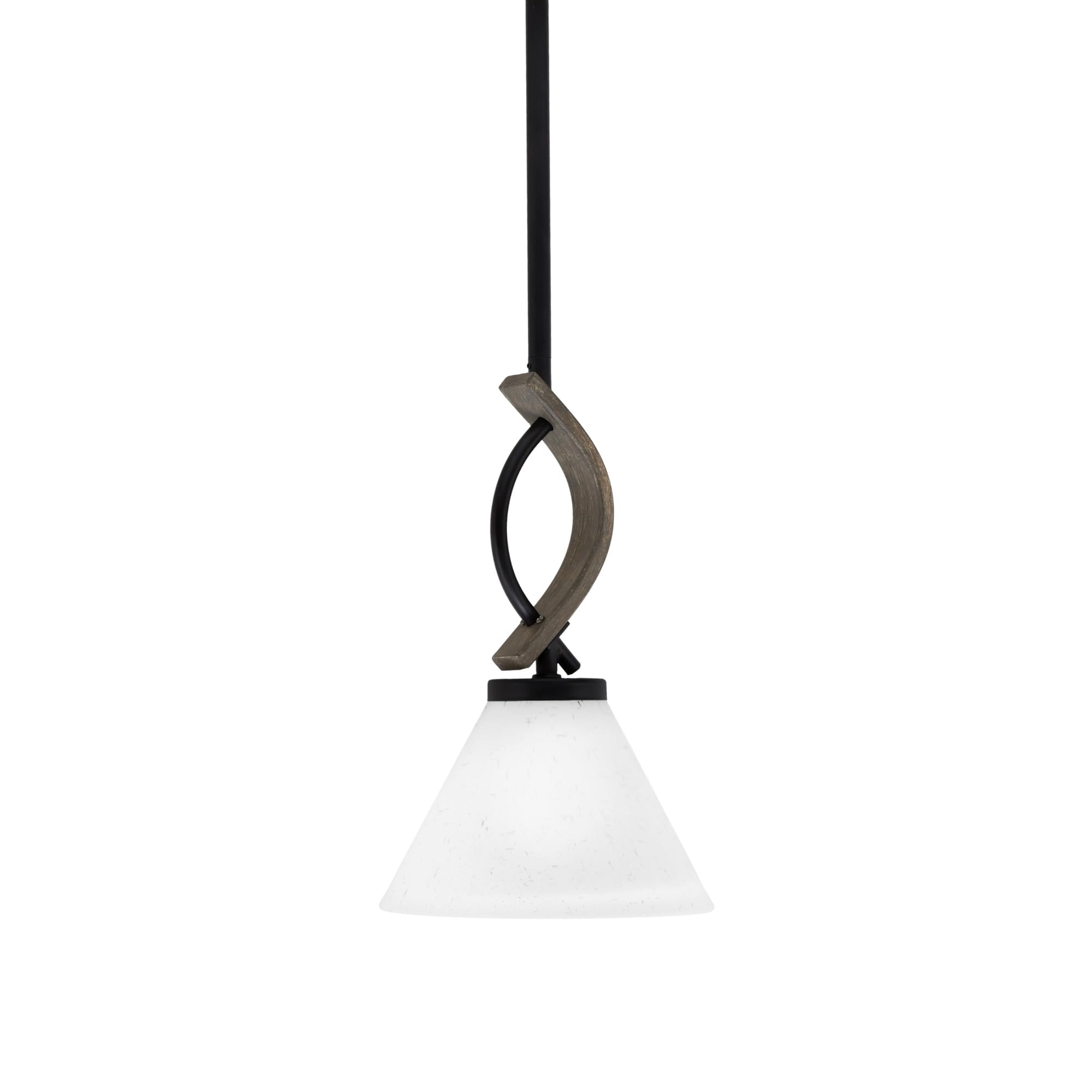 Toltec Lighting Monterey Mini Pendant - Matte Black & Distressed Wood Finish, 7in White Muslin Glass