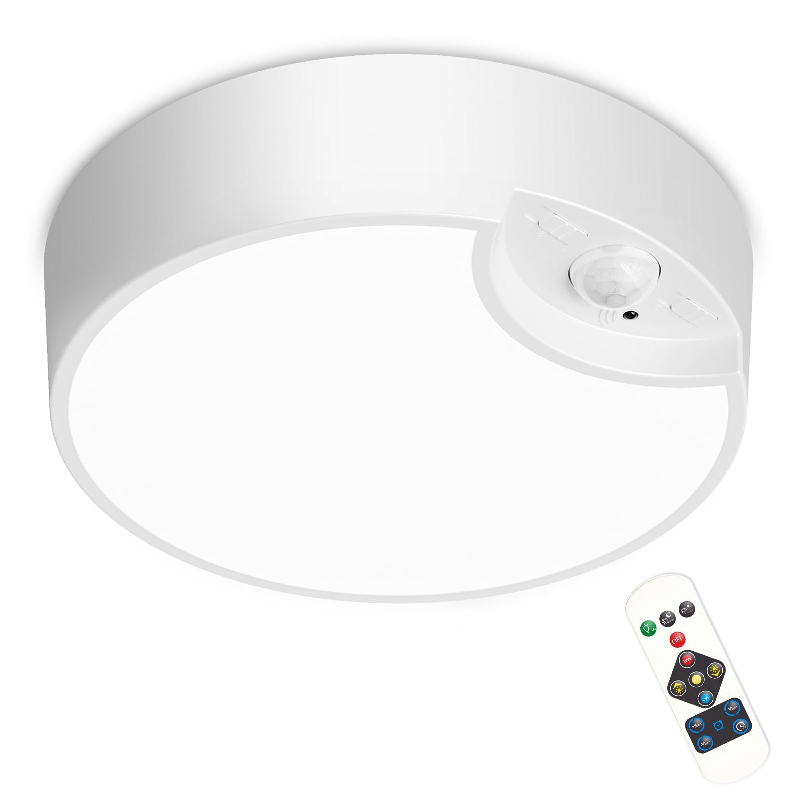 Funlenry Battery Powered Motion Sensor Ceiling Light with Remote - 7.5inch Battery Ceiling Light for Closet, Shower, Stair, Hall