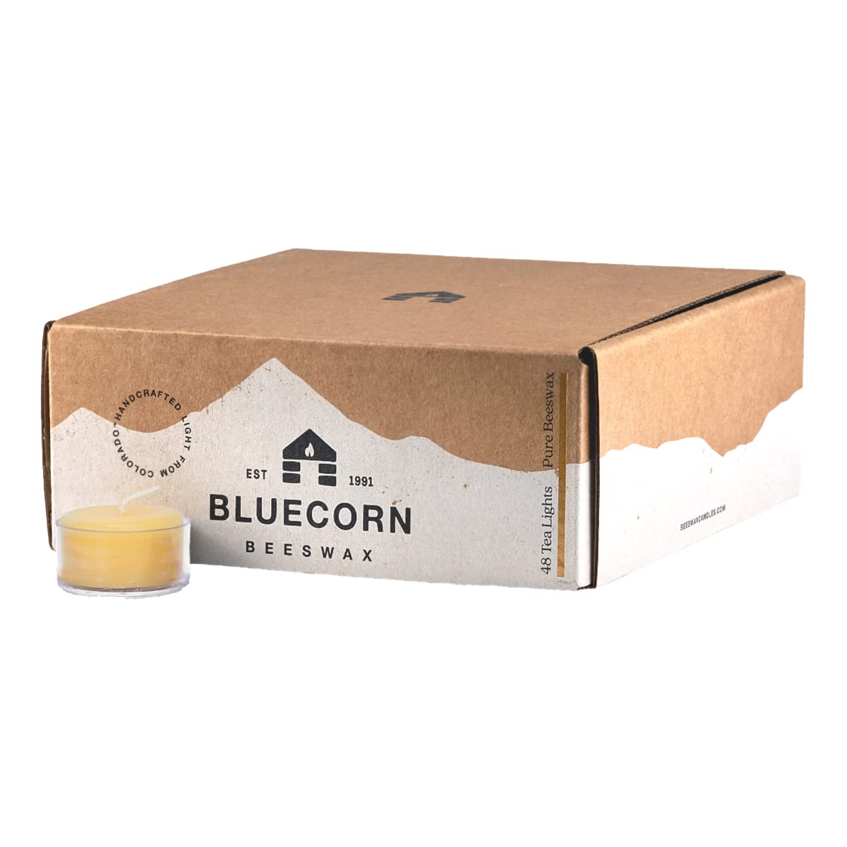 Bluecorn 100% Pure Beeswax Tealight Candles | Natural Beeswax Candles, Yellow Tea Lights Candles | Long Burn (4-5 Hours) | Soy, Paraffin, & Fragrance Free, Bulk 48-Pack