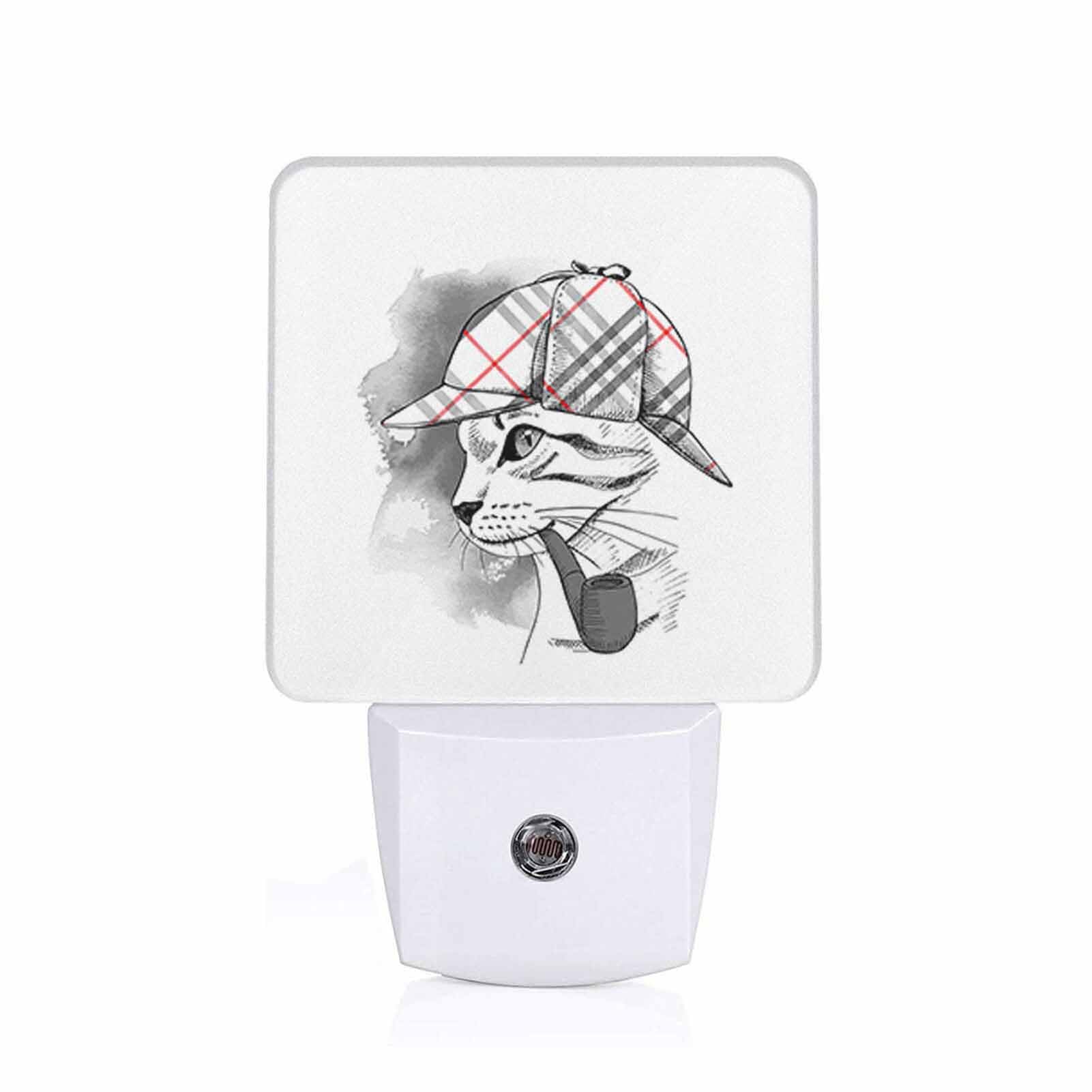 Chrobak LED Night Light with Dusk to Dawn Sensor, Cat Checkered Deerstalker, Energy Efficient, Model WML-Night-Light-231023-133